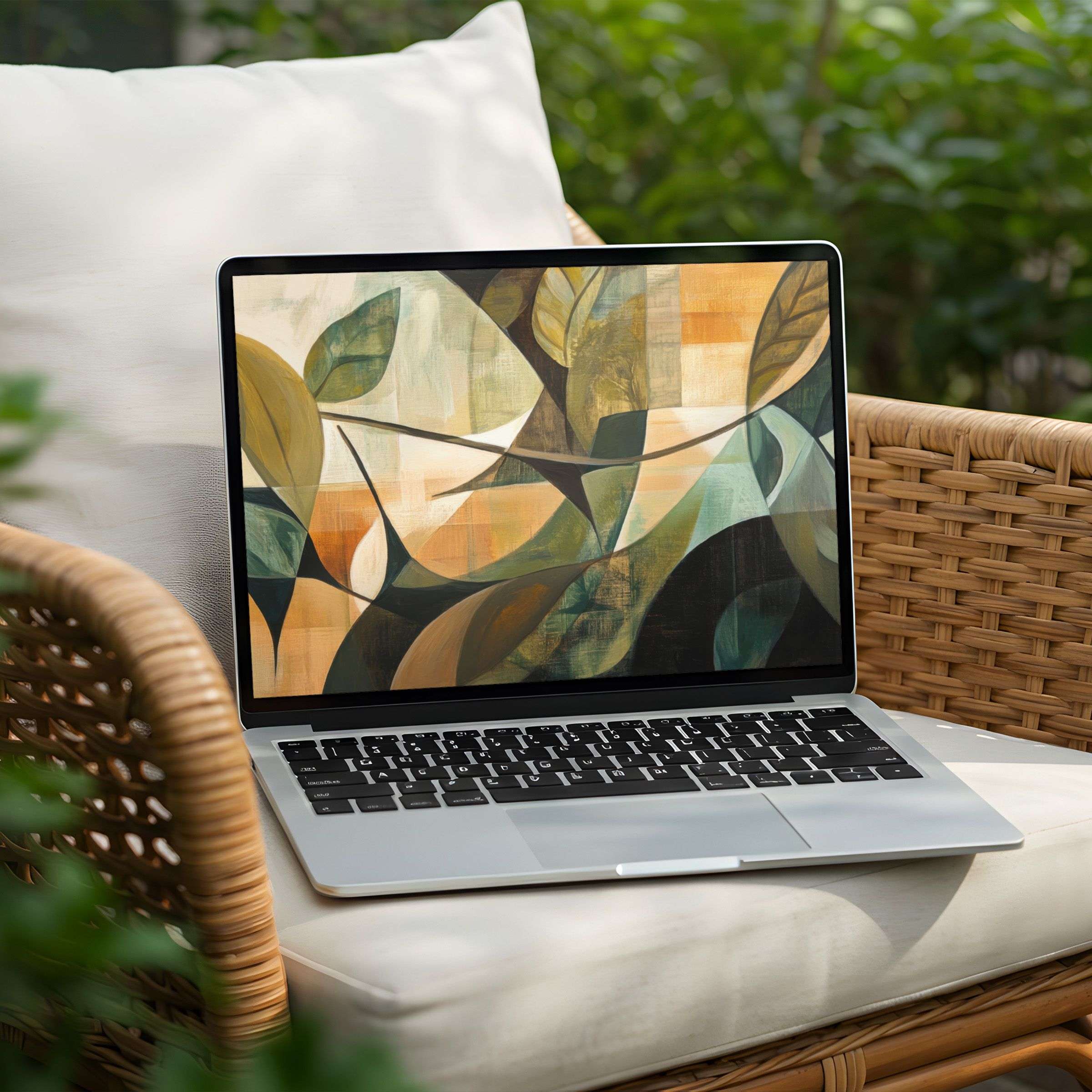 Elegant abstract leaves in soothing tones, perfect desktop background for instant download on PC or Laptop enhancing mindfulness