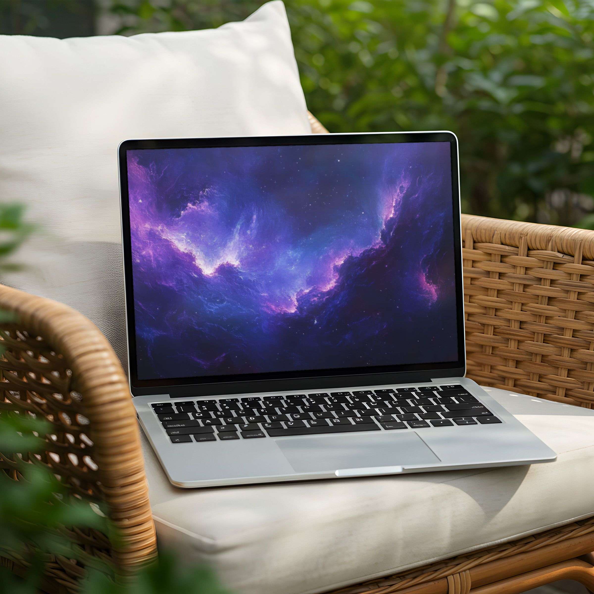 Elegant cosmic desktop background for PC and Laptop offering instant download to inspire calm and mindfulness with rich purples and blues