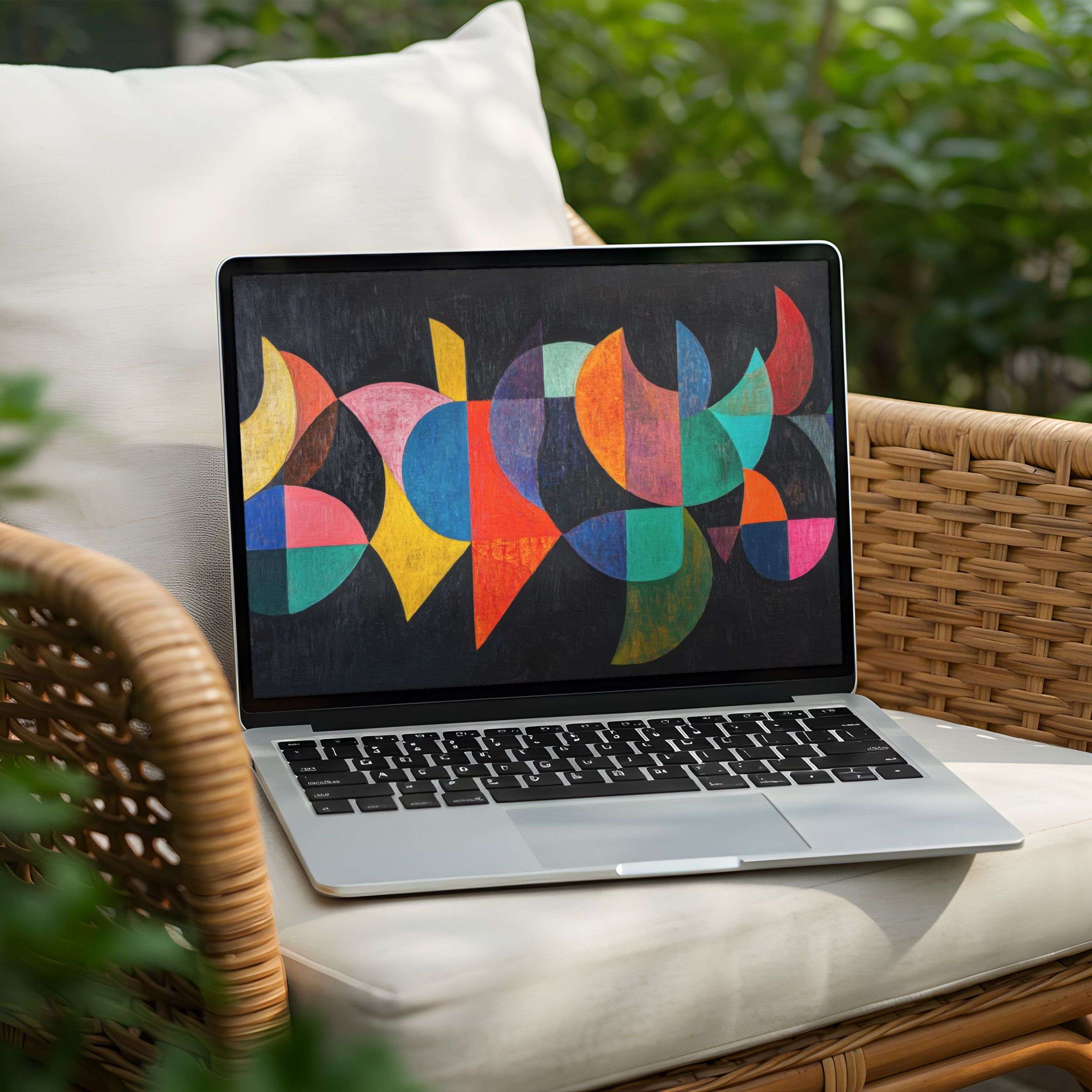 Elegant geometric art on laptop, perfect desktop background for instant download on PC or Laptop, inspiring mindful calm
