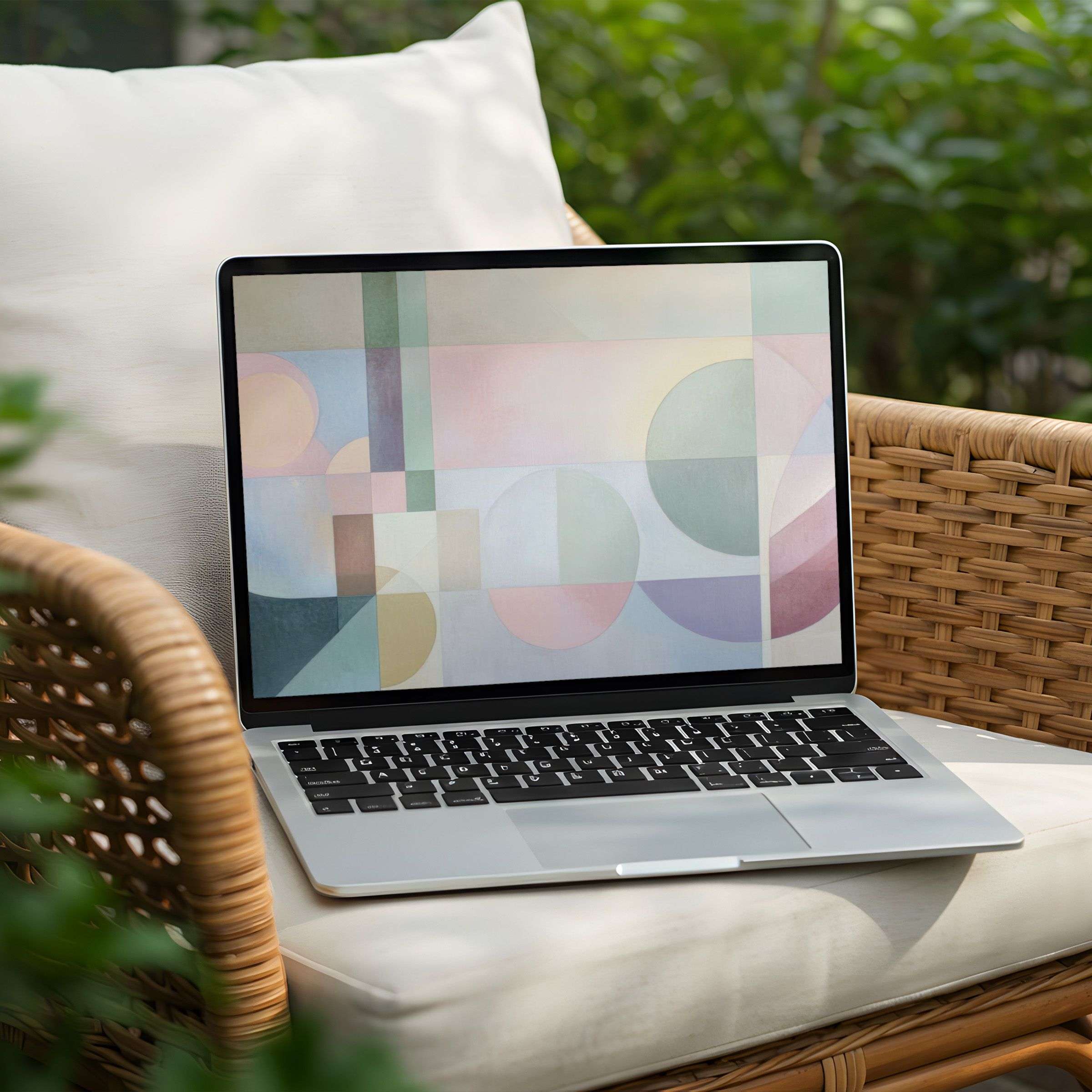 Elegant geometric desktop background for PC or Laptop with soothing pastel tones, available as an instant download for mindfulness