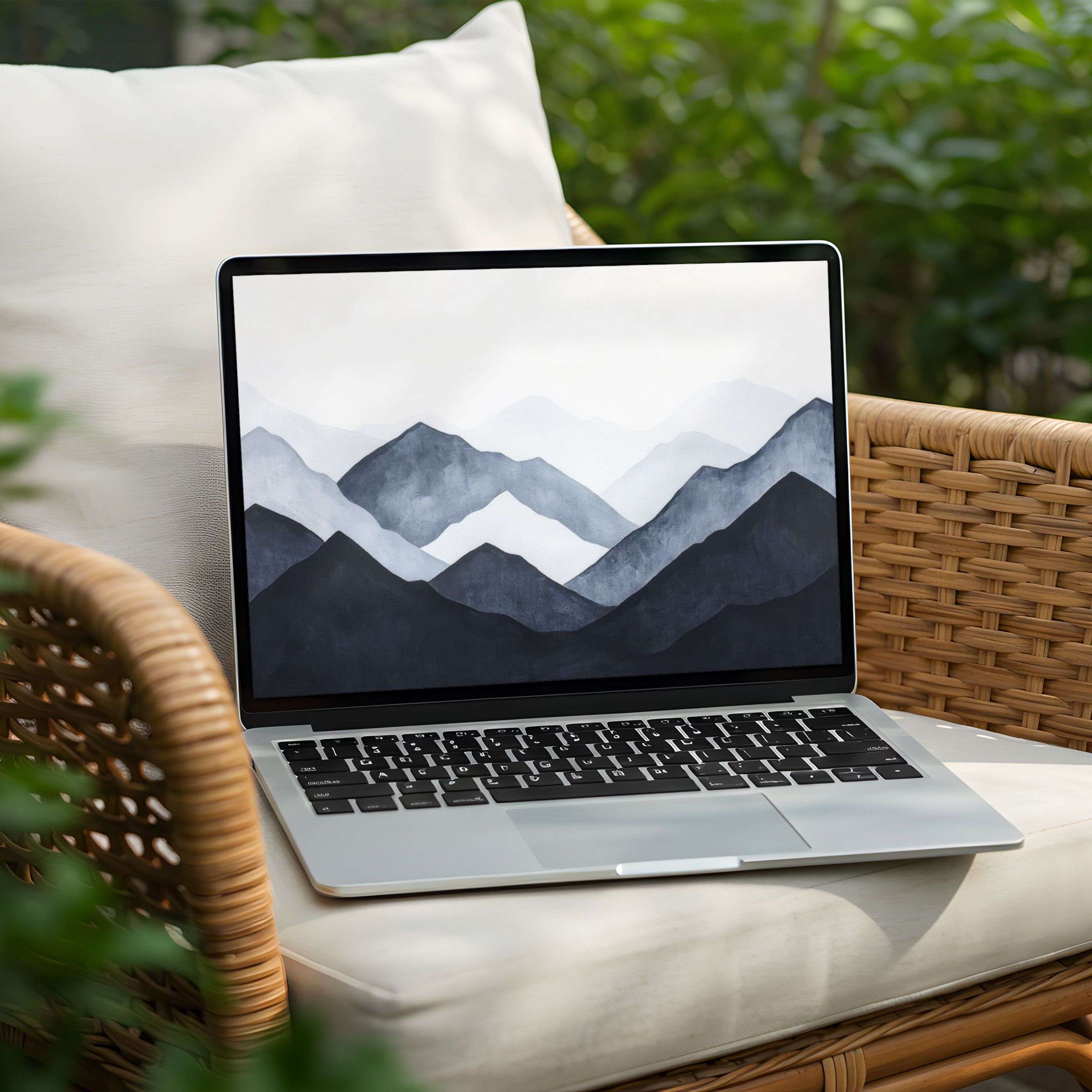 Elegant watercolor mountains for desktop background creates a calm atmosphere on your PC and Laptop, available as instant download