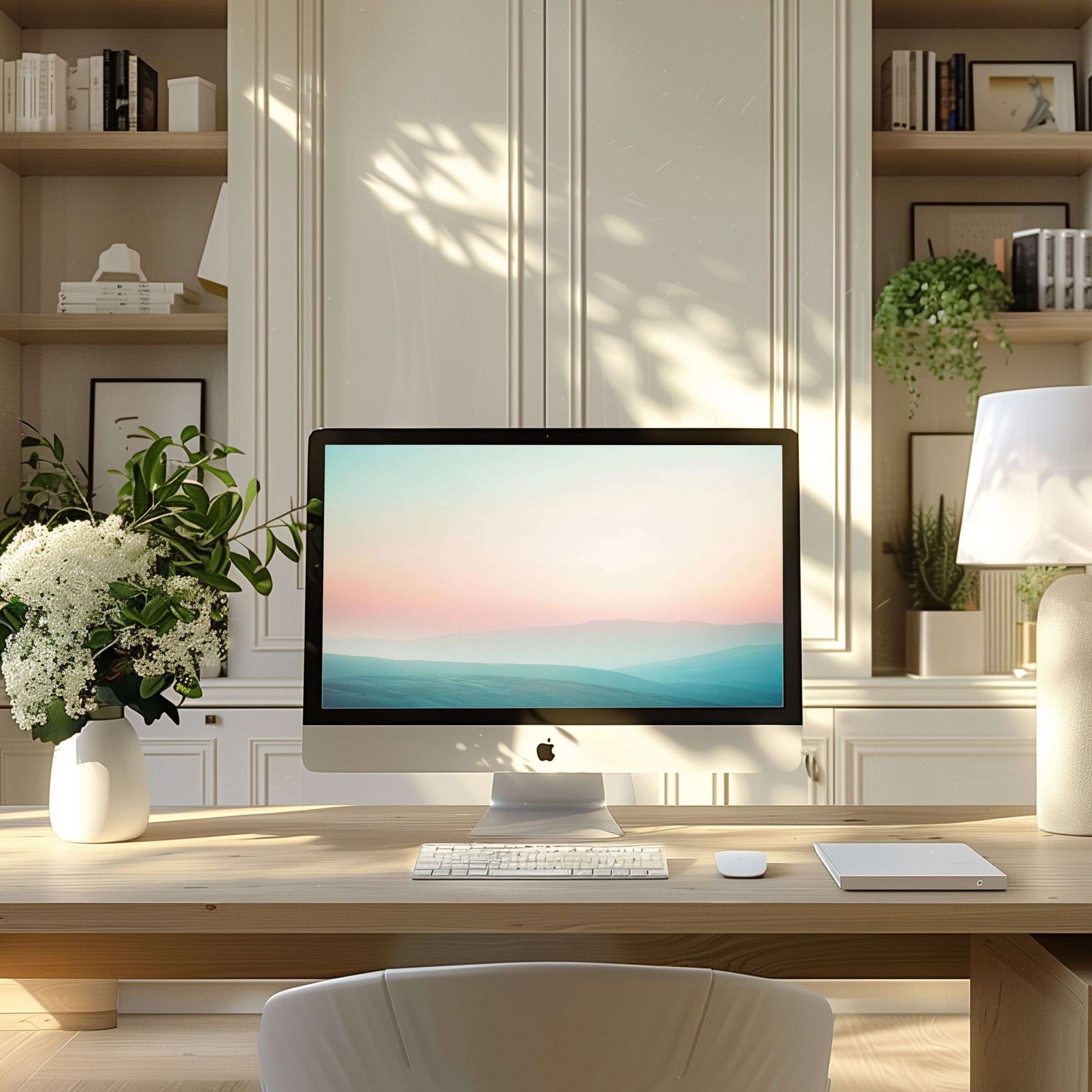 Elegant sunset hues create a calming wallpaper for computer, ideal for PC and laptop, enhancing modern office spaces with inspiration