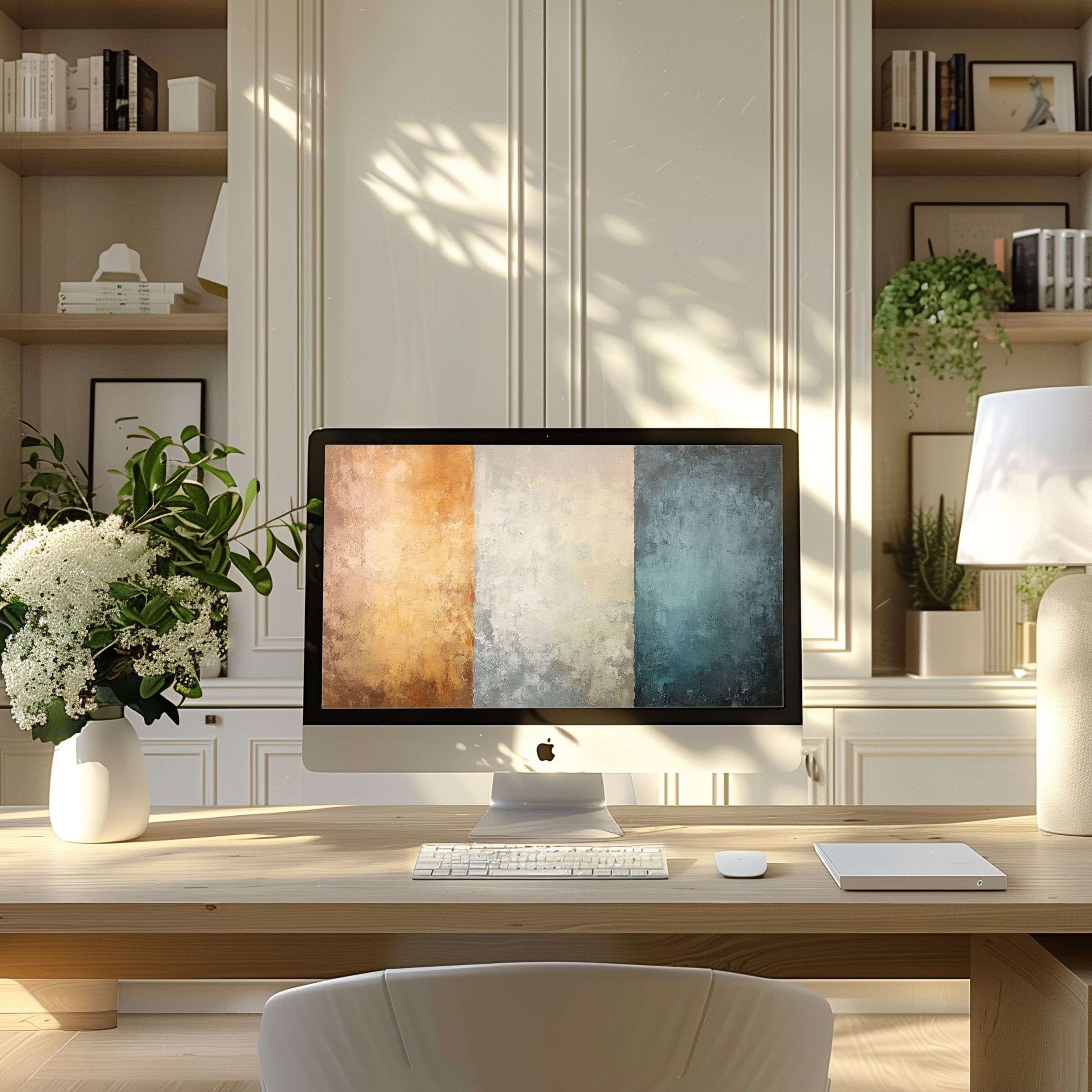 Elegant abstract wallpaper for computer in warm tones enhances a modern office, inspiring calm on PC, laptop, ultrawide displays