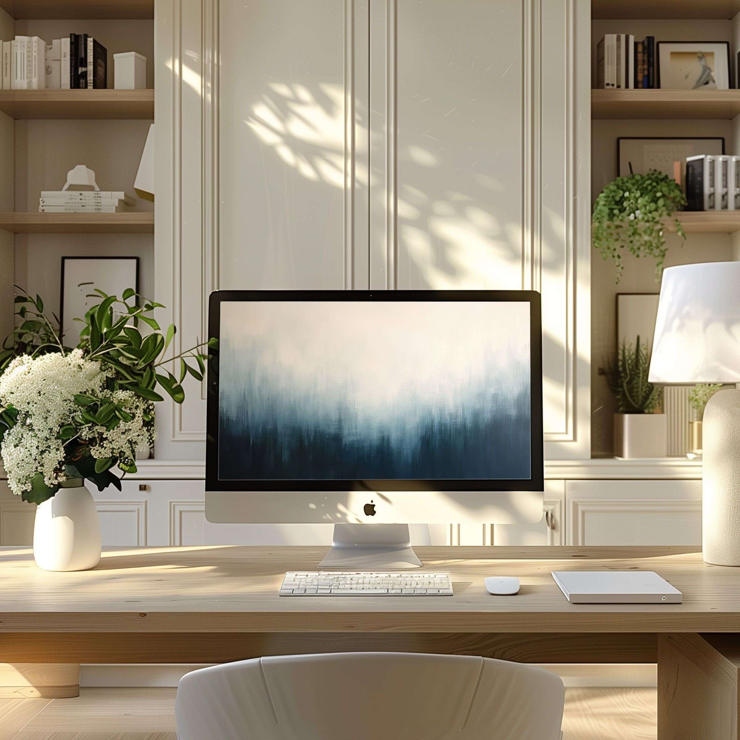 Elegant digital art wallpaper for computer brings calm to modern home office fits PC laptop ultrawide digital download