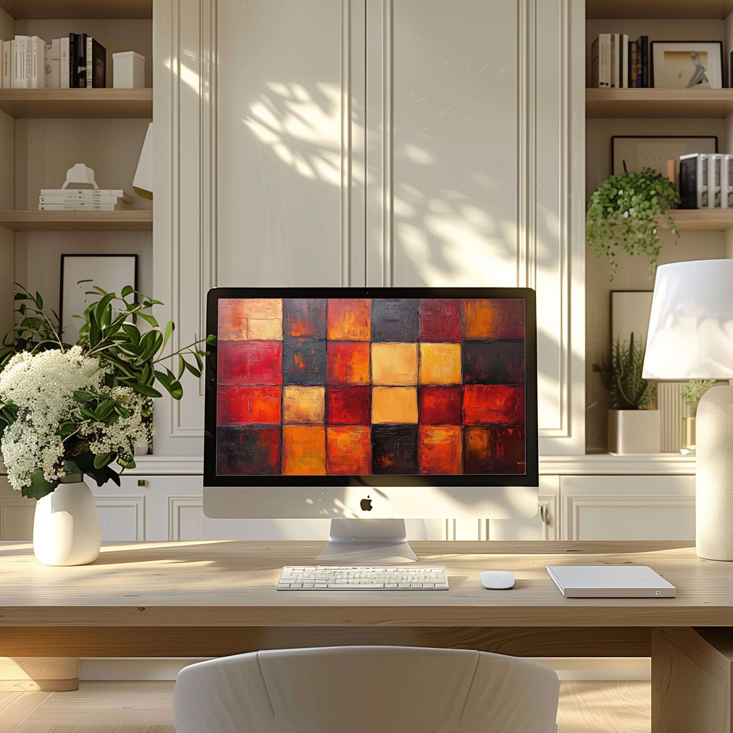 Elegant abstract artwork in warm hues brings calm inspiration to any modern home office wallpaper for computer PC or laptop download
