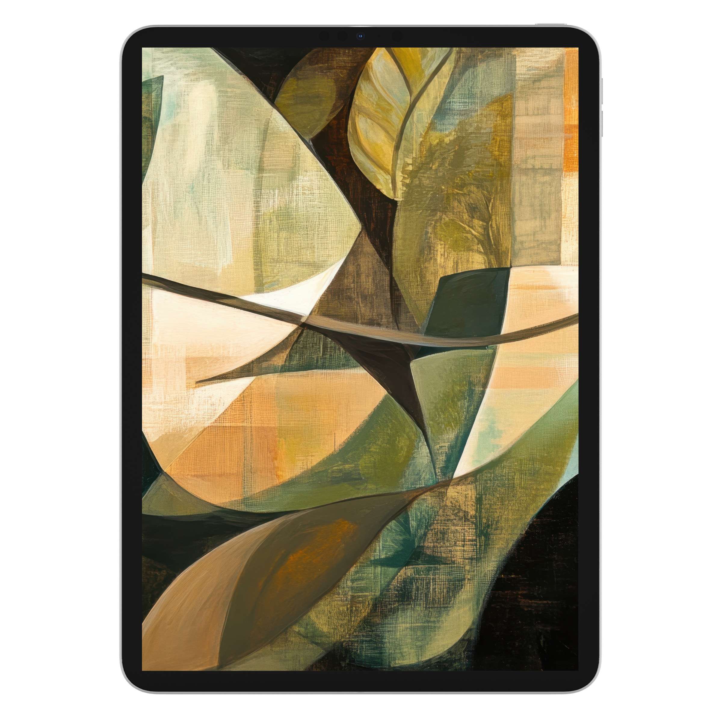 Elegant abstract leaf patterns in earth tones create a serene modern iPad wallpaper; perfect tablet background for a calming digital download