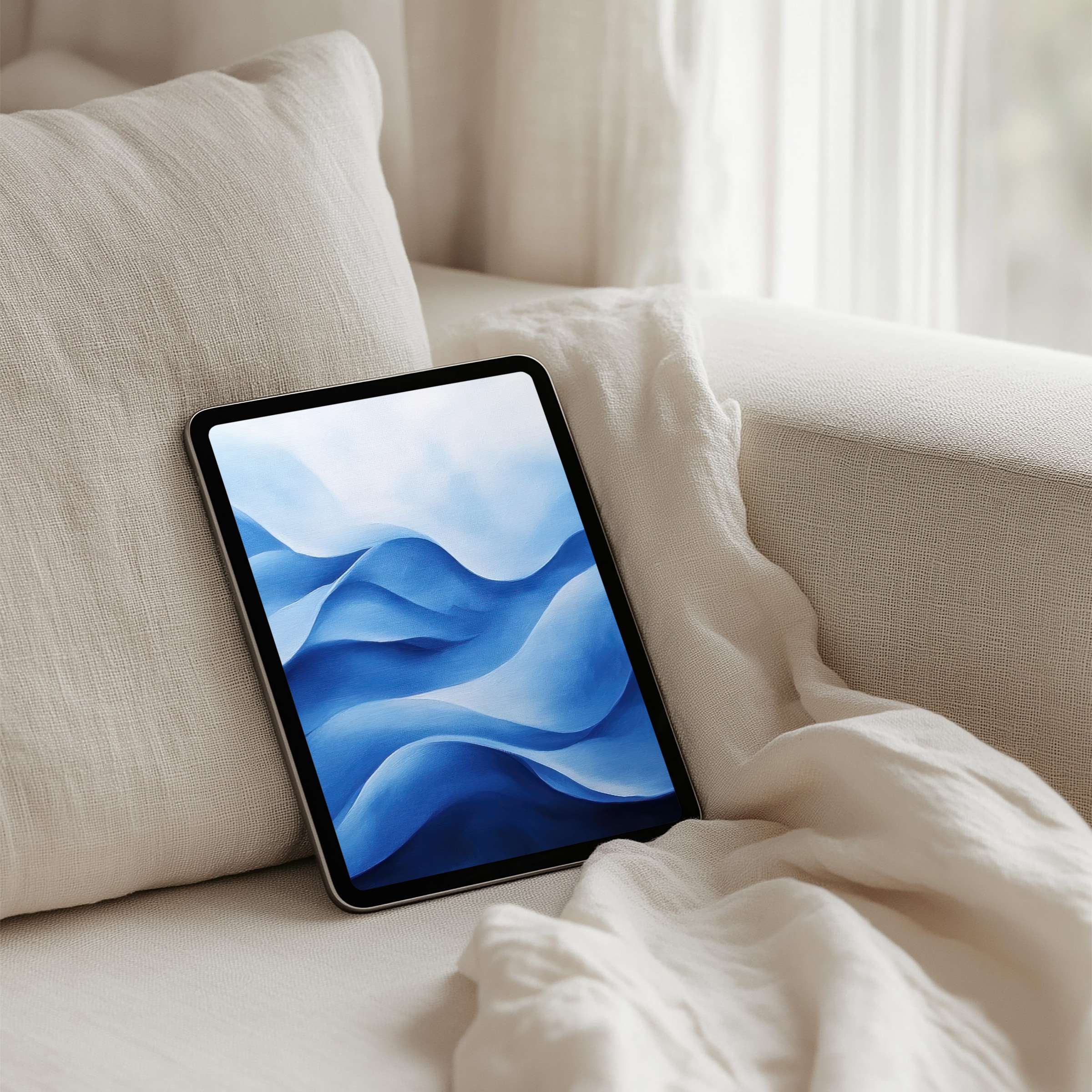 Serene blue wave iPad background for instant download enhances calm ambiance, perfect fit for tablet aesthetics and mindfulness
