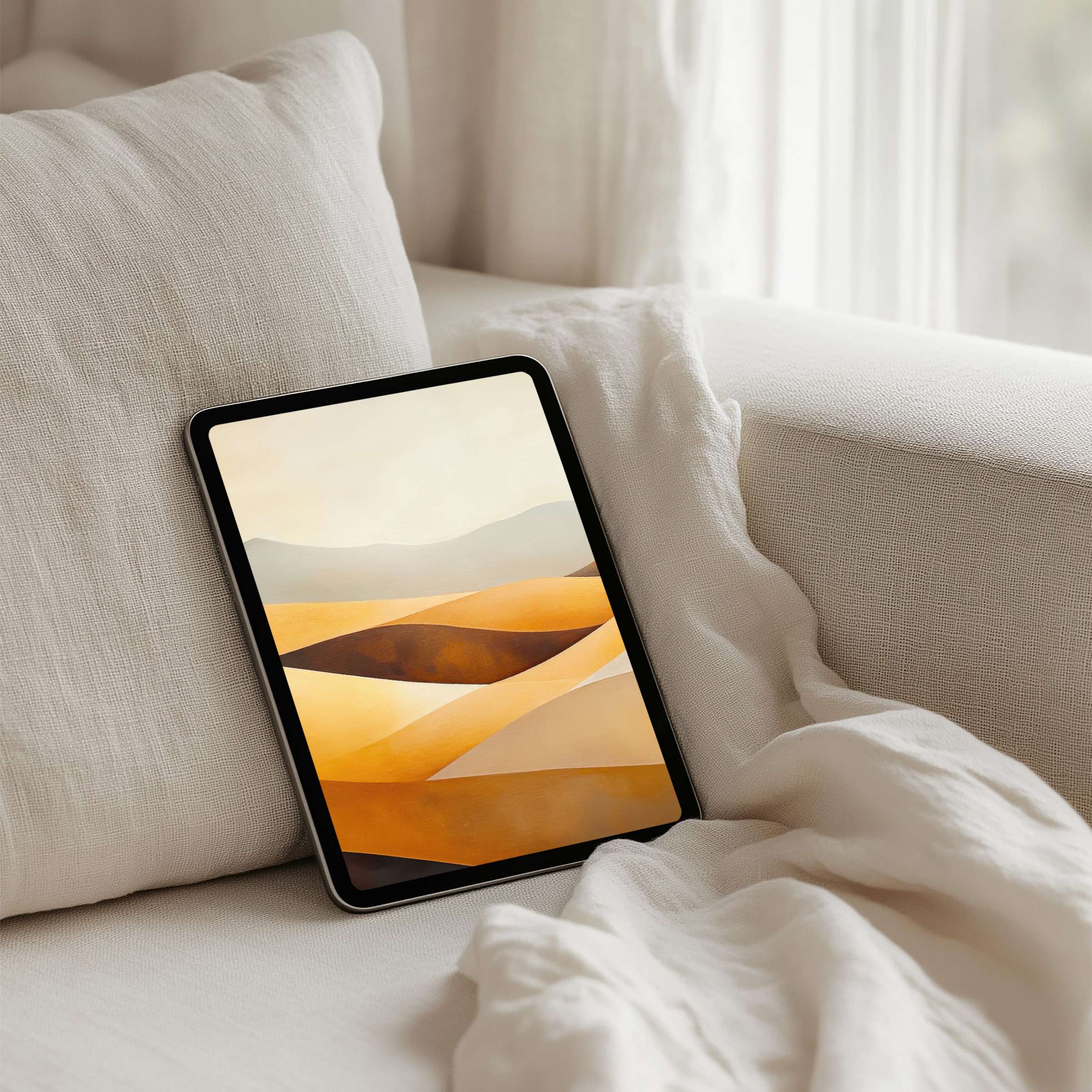 Elegant iPad background with soft earth tones, offering calm and inspiration for your tablet, instant download for mindfulness seekers