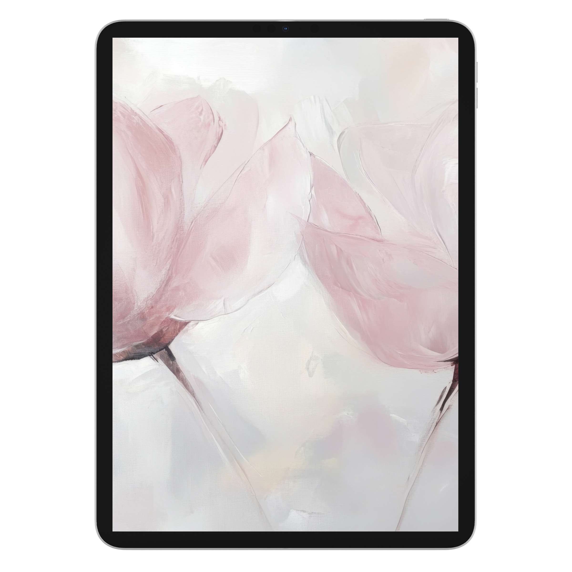 Elegant modern iPad wallpaper featuring soft pink florals, perfect tablet background, digital download for a calming artistic vibe