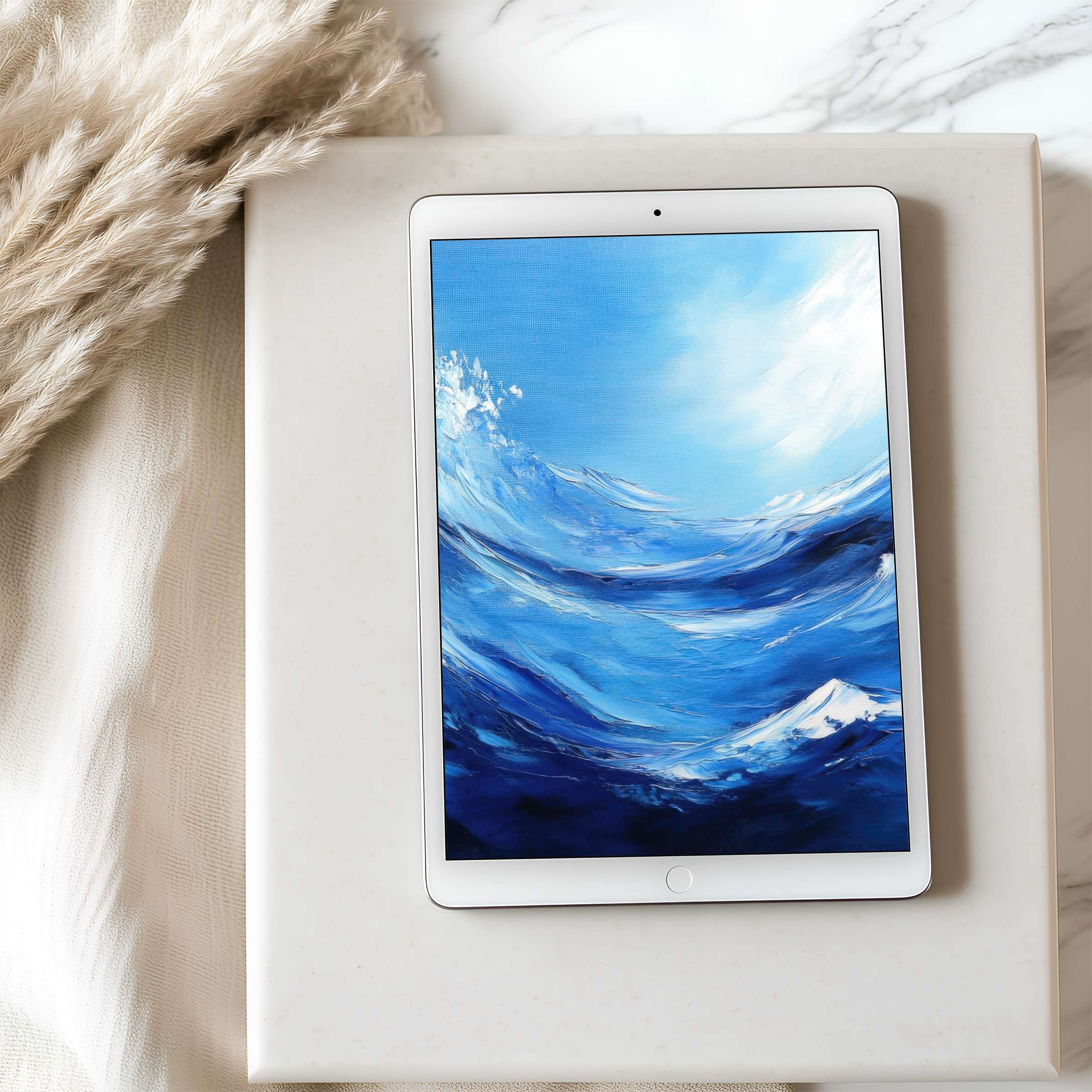 Elegant ocean-inspired tablet wallpaper offering tranquil high-resolution design for iPad and Android tablets, perfect digital download