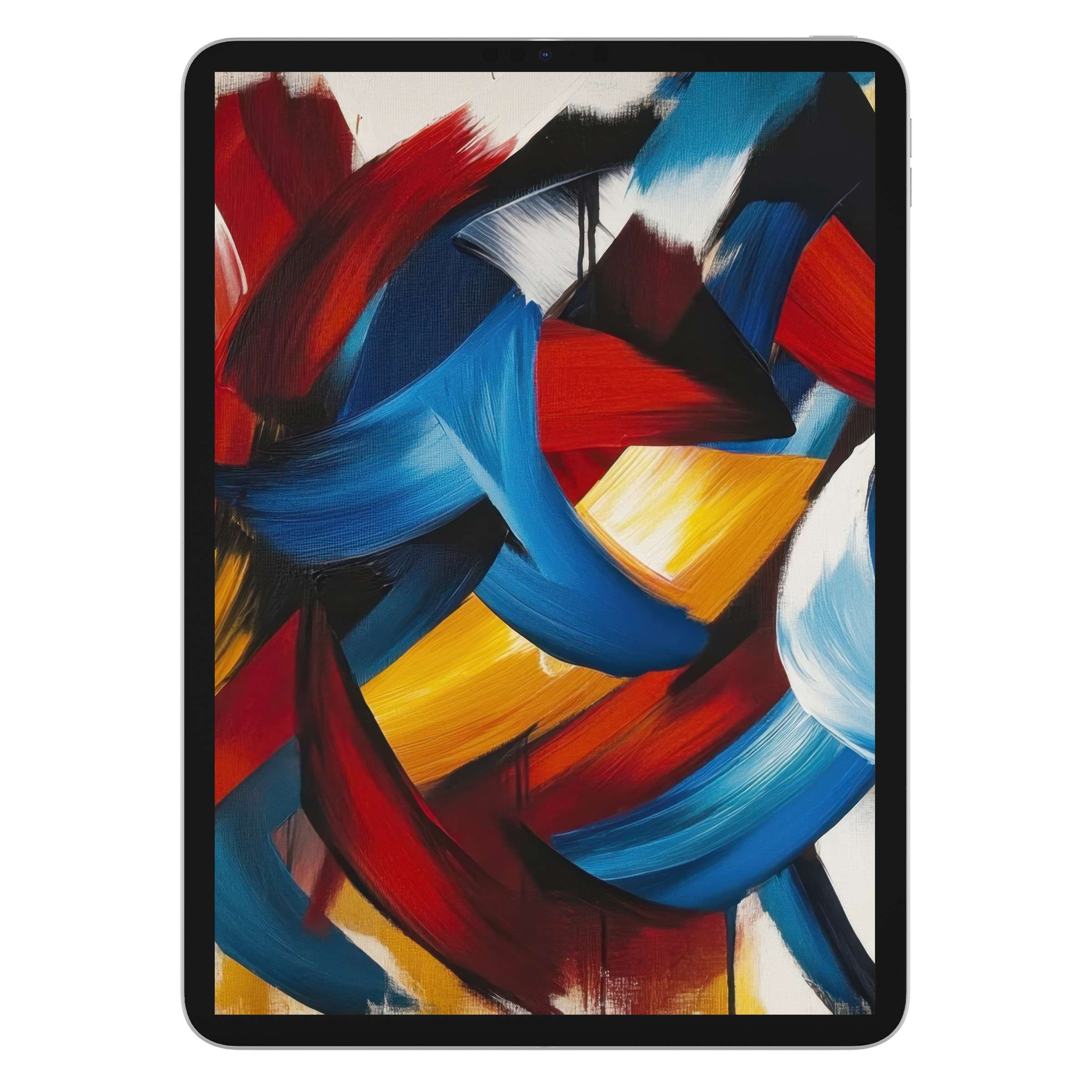 Colorful abstract brushstrokes create a dynamic modern iPad wallpaper, perfect as a digital download for tablets and backgrounds