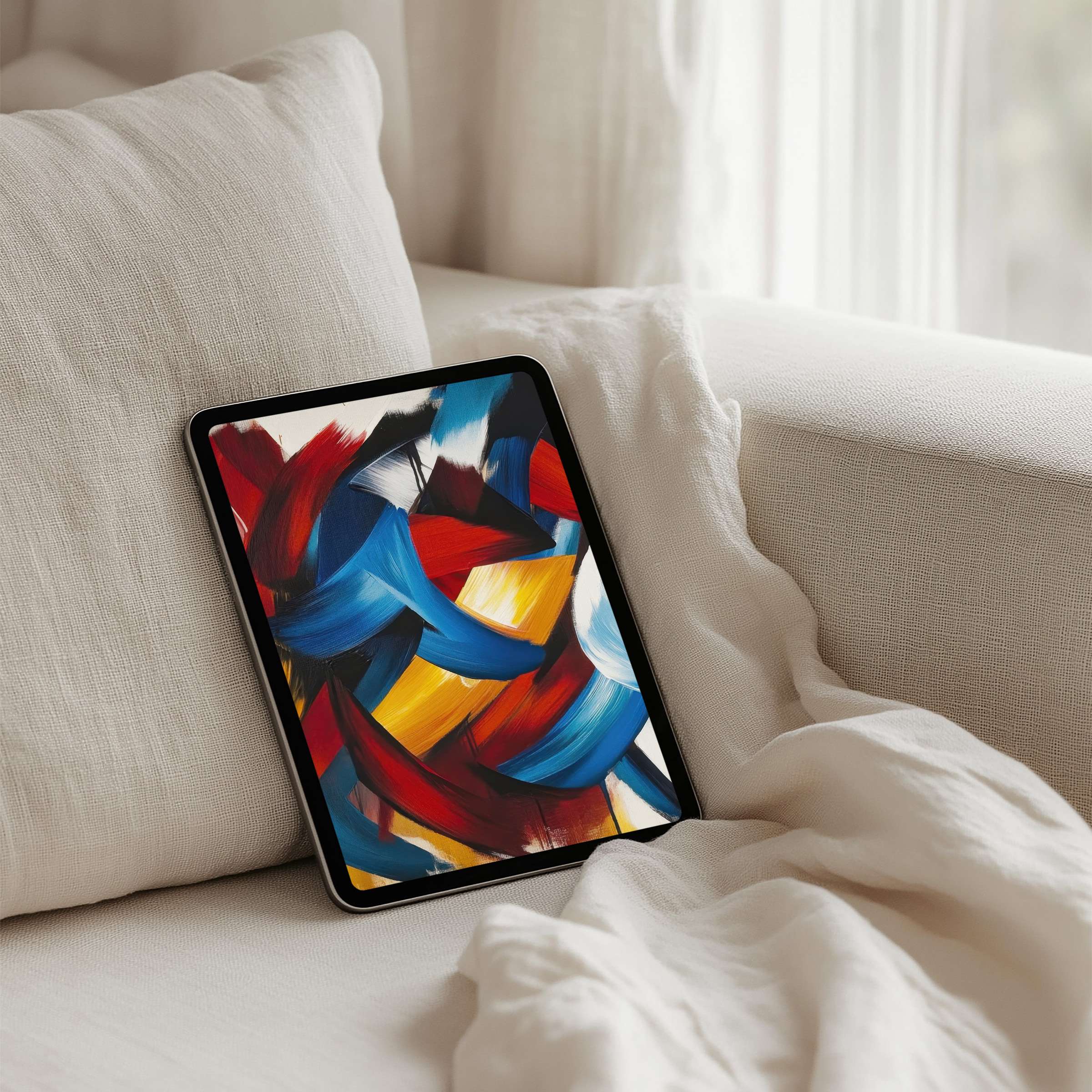 Elegant iPad background with vibrant abstract brushstrokes evokes calm and inspiration perfect for tablet instant download users