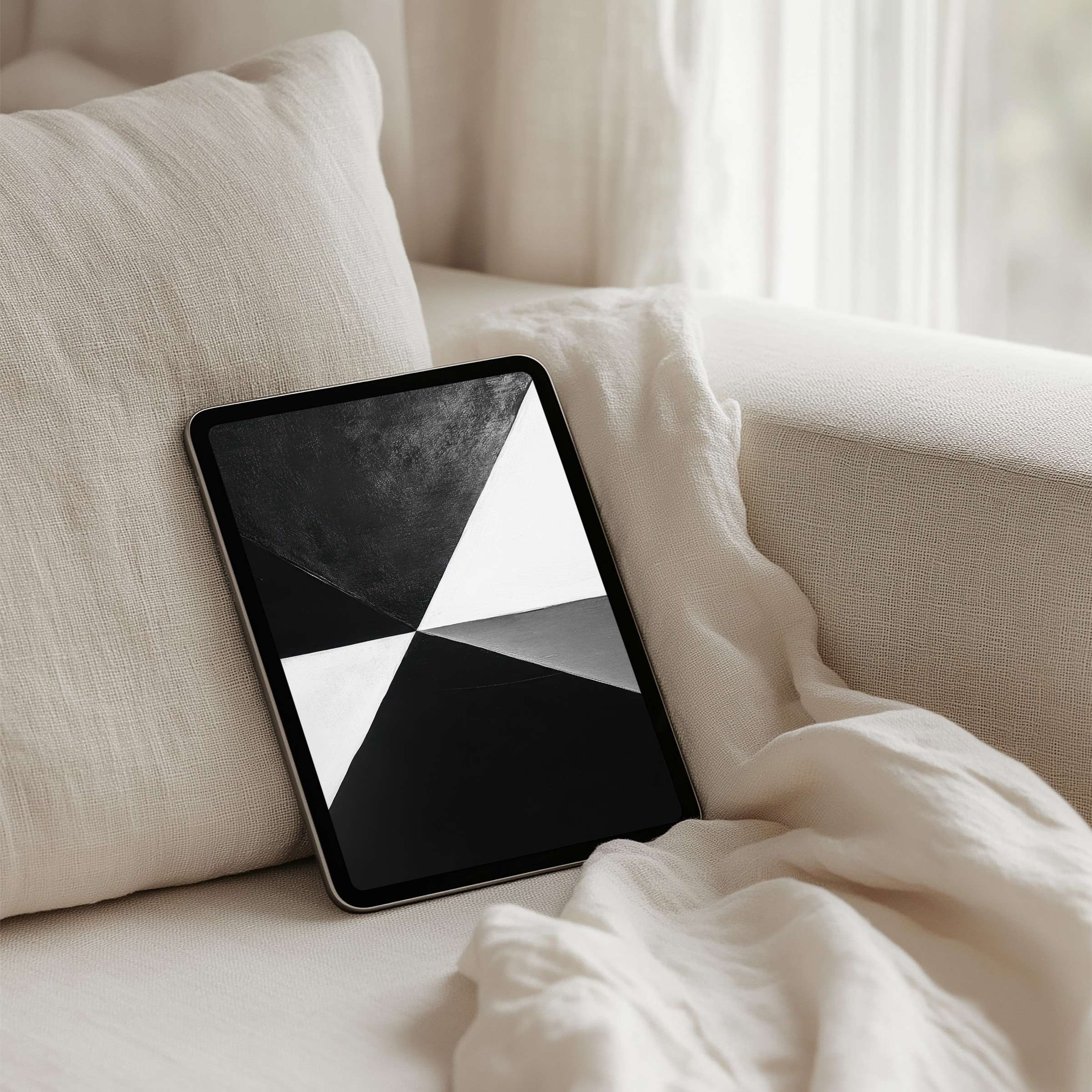 Elegant black and white geometric iPad background exudes calm and mindfulness perfect for instant download on your tablet device