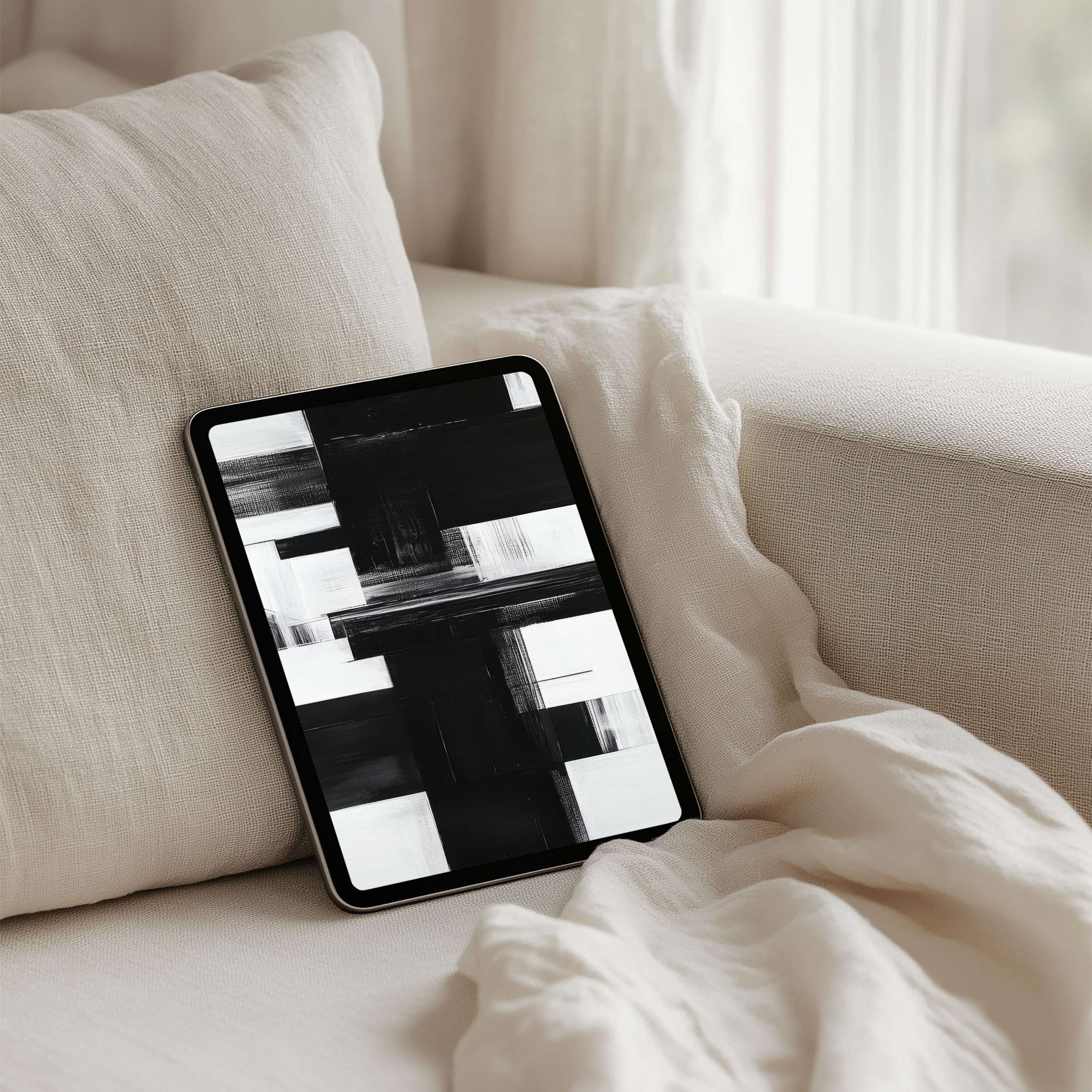 Elegant black and white abstract iPad background for instant download provides calm inspiration for any tablet setting naturally