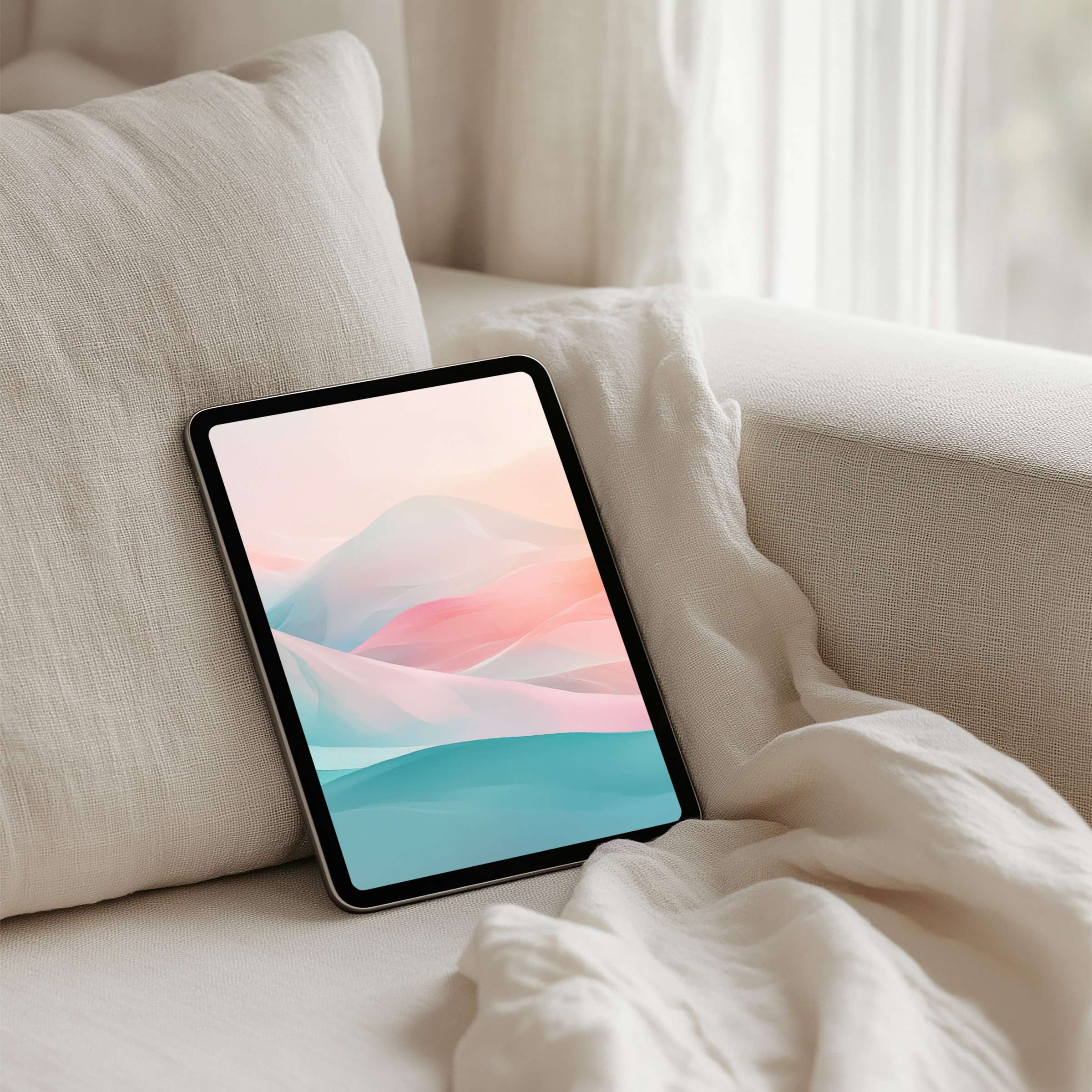 Elegant pastel abstract iPad background on a tablet offers a calm and inspiring instant download for design-conscious users