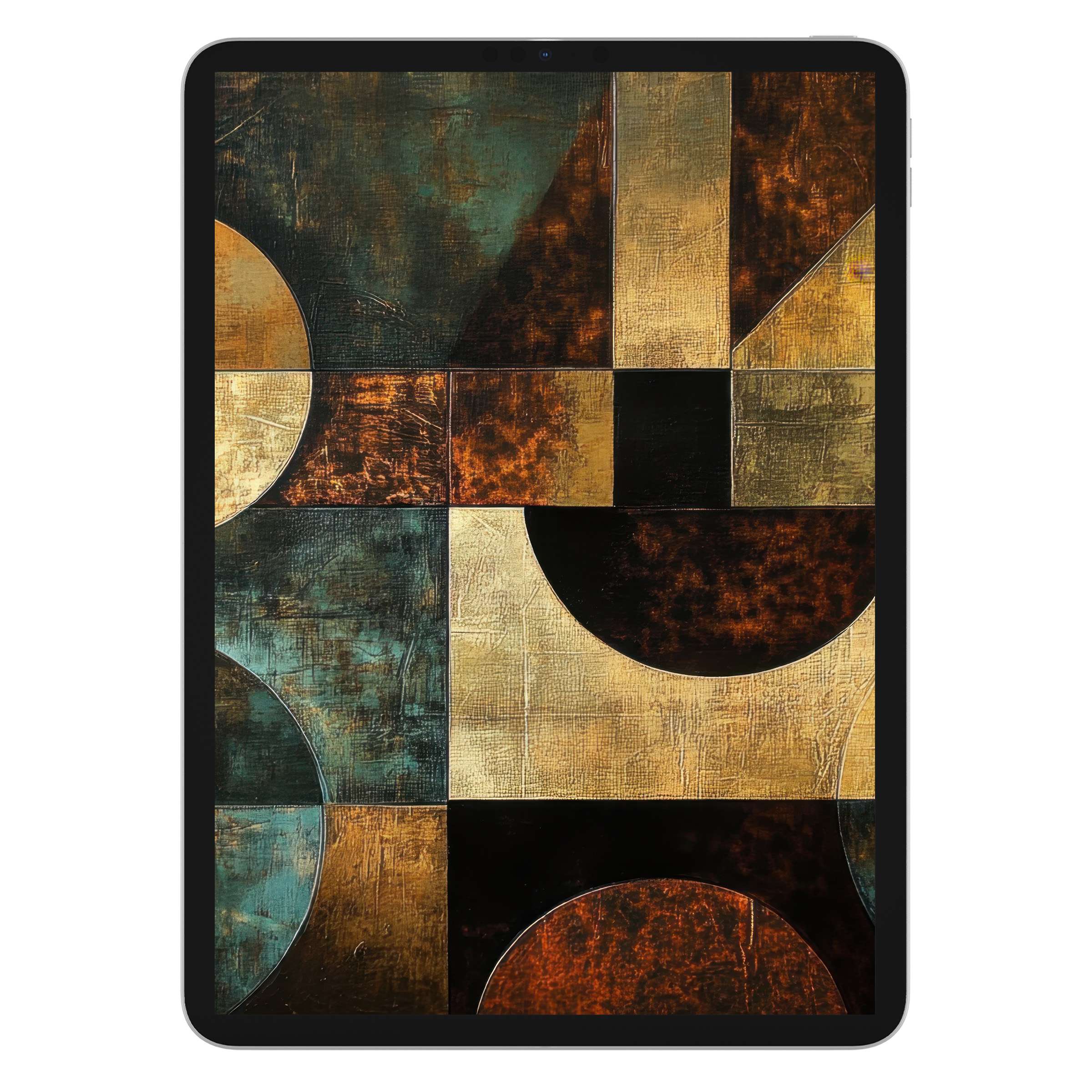 Modern iPad wallpaper featuring abstract geometric design in rich earthy tones for tablet background digital download and elegance