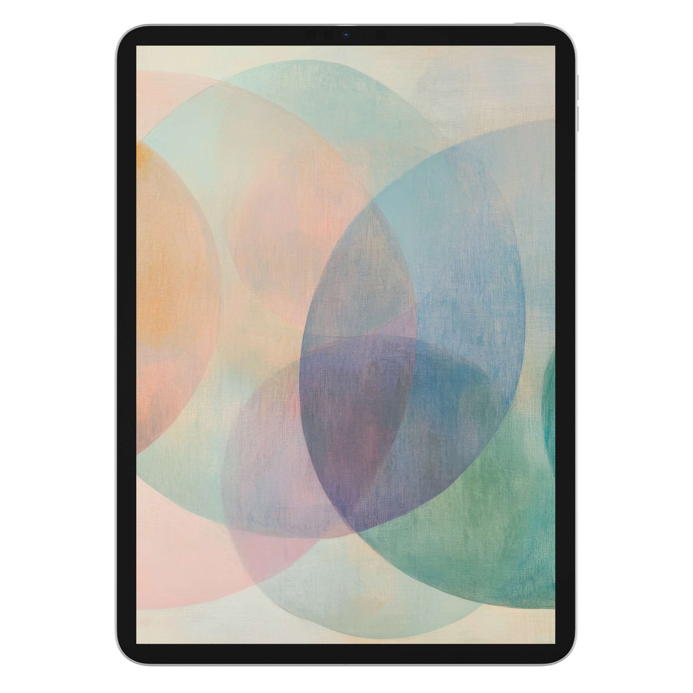 Elegant abstract circles blend soft pastels and textures for a calming modern iPad wallpaper digital download suitable for any tablet background