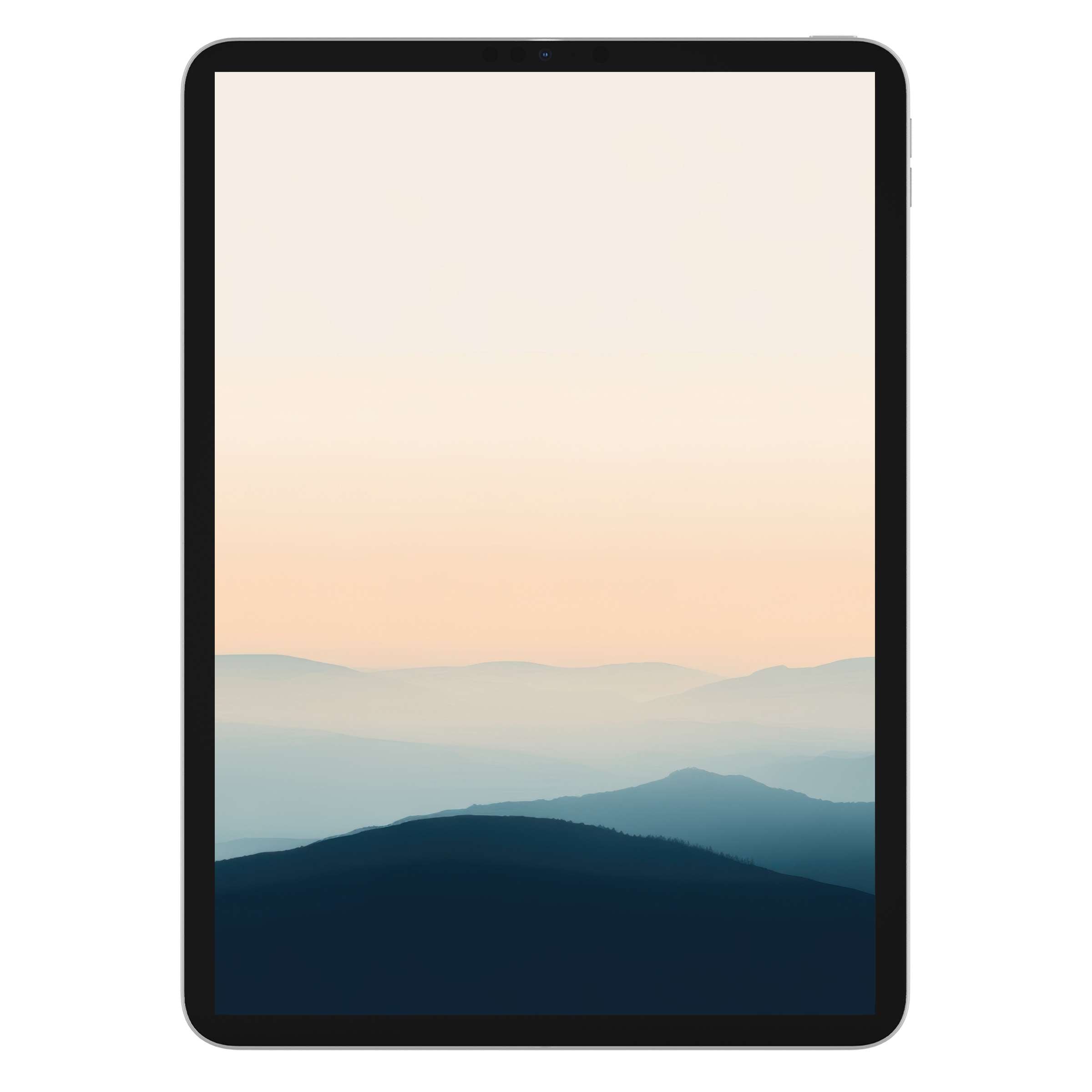 Elegant modern iPad wallpaper featuring a serene mountain landscape in pastel hues, perfect digital download for tablet background