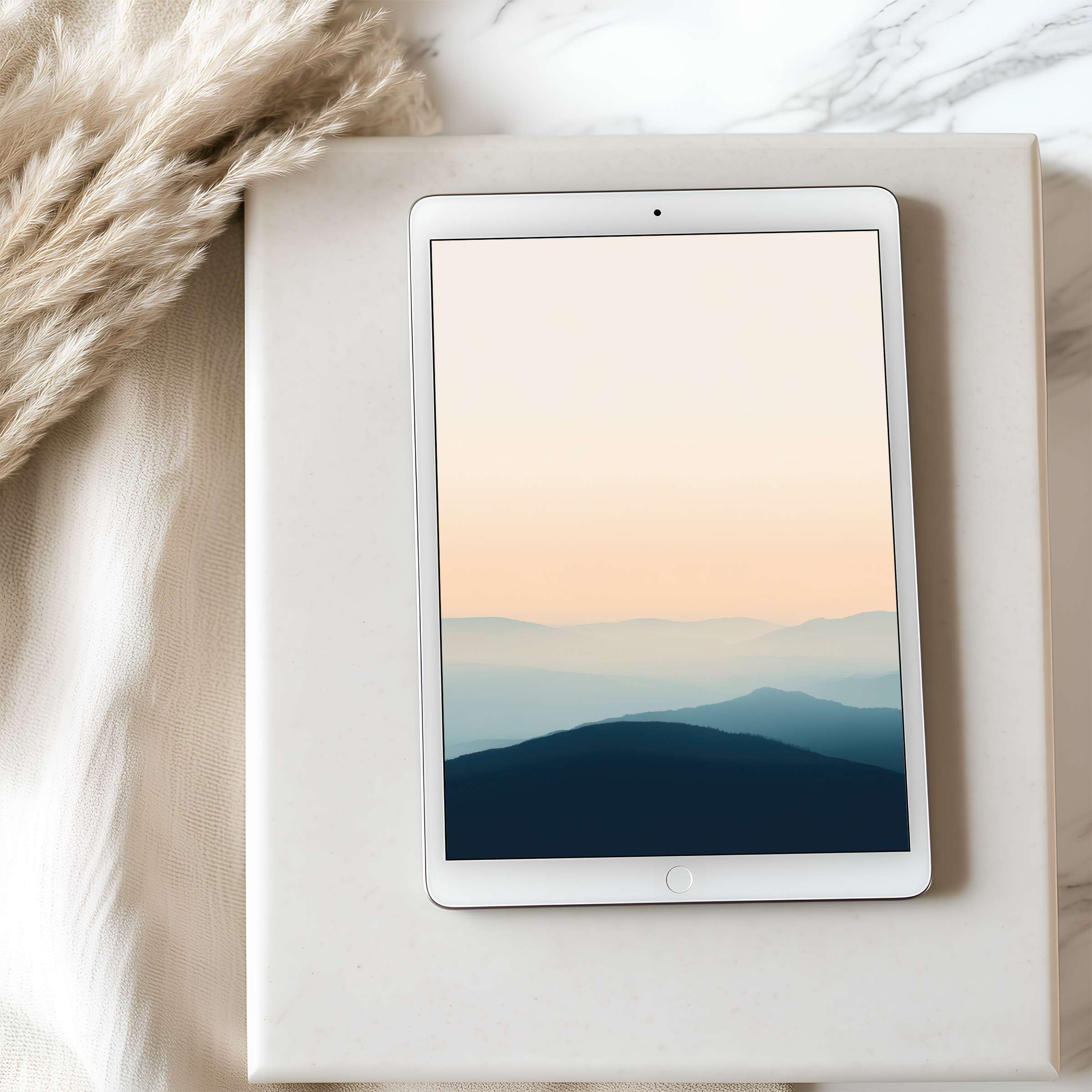 Elegant tablet wallpaper showcasing serene pastel mountain landscape suitable for iPad and Android download to elevate stylish interiors