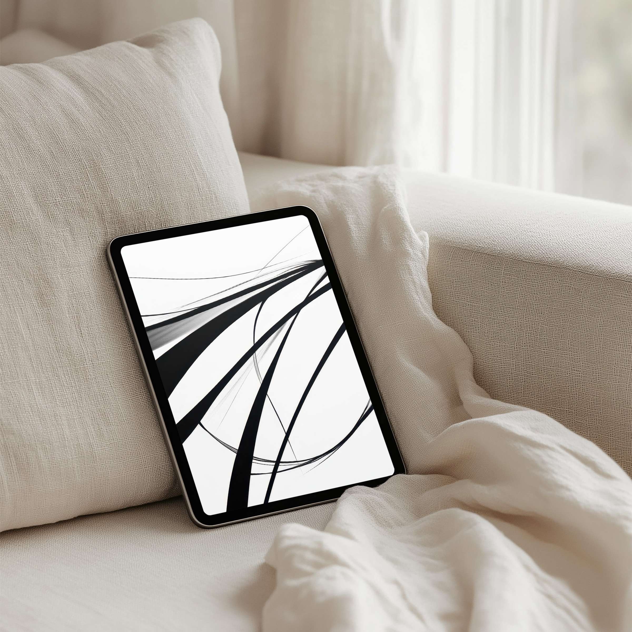 Elegant black and white abstract design iPad background for instant download evokes calm and fits any tablet beautifully