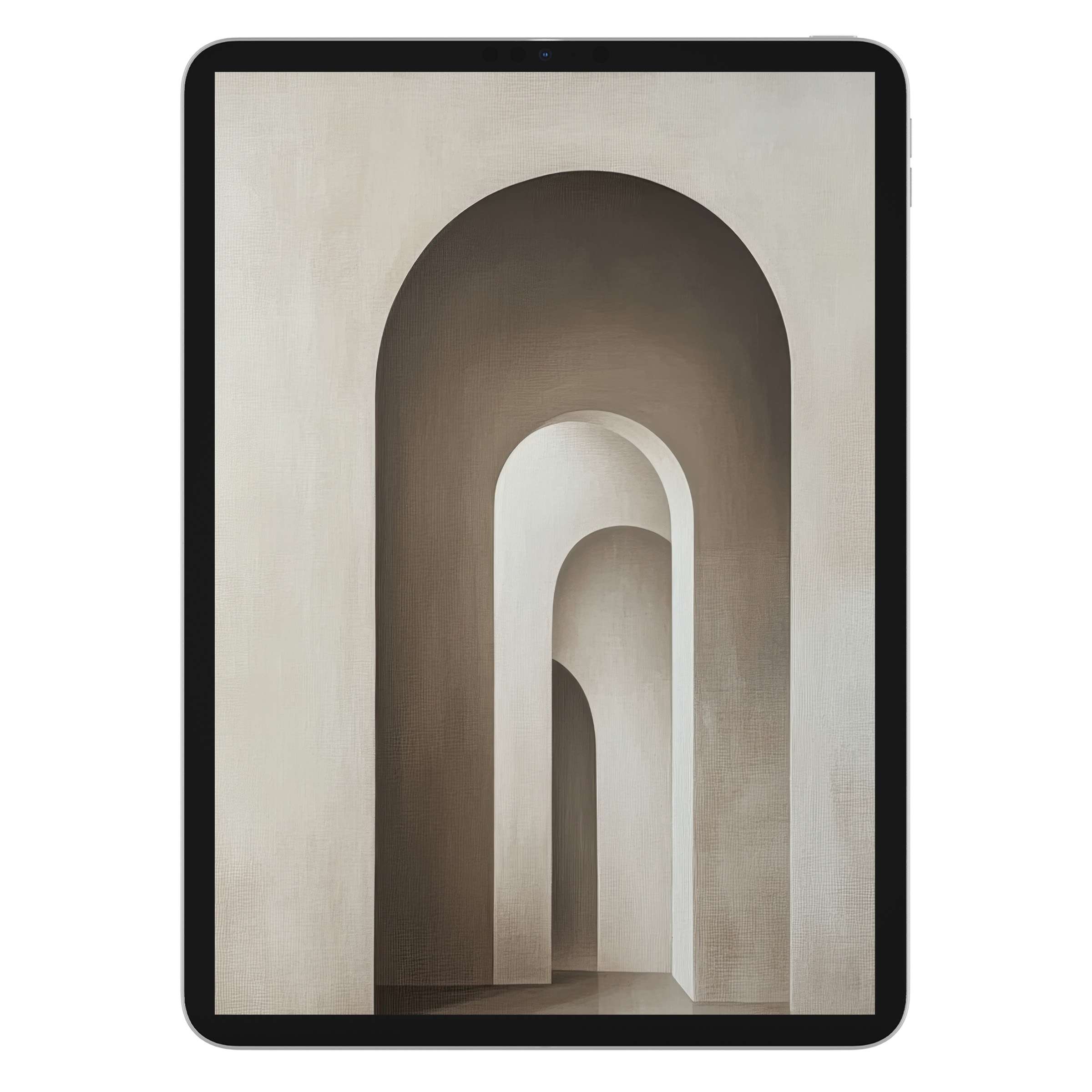 Elegant modern iPad wallpaper featuring minimalist arches in soothing neutral tones creates a serene digital download background for tablets