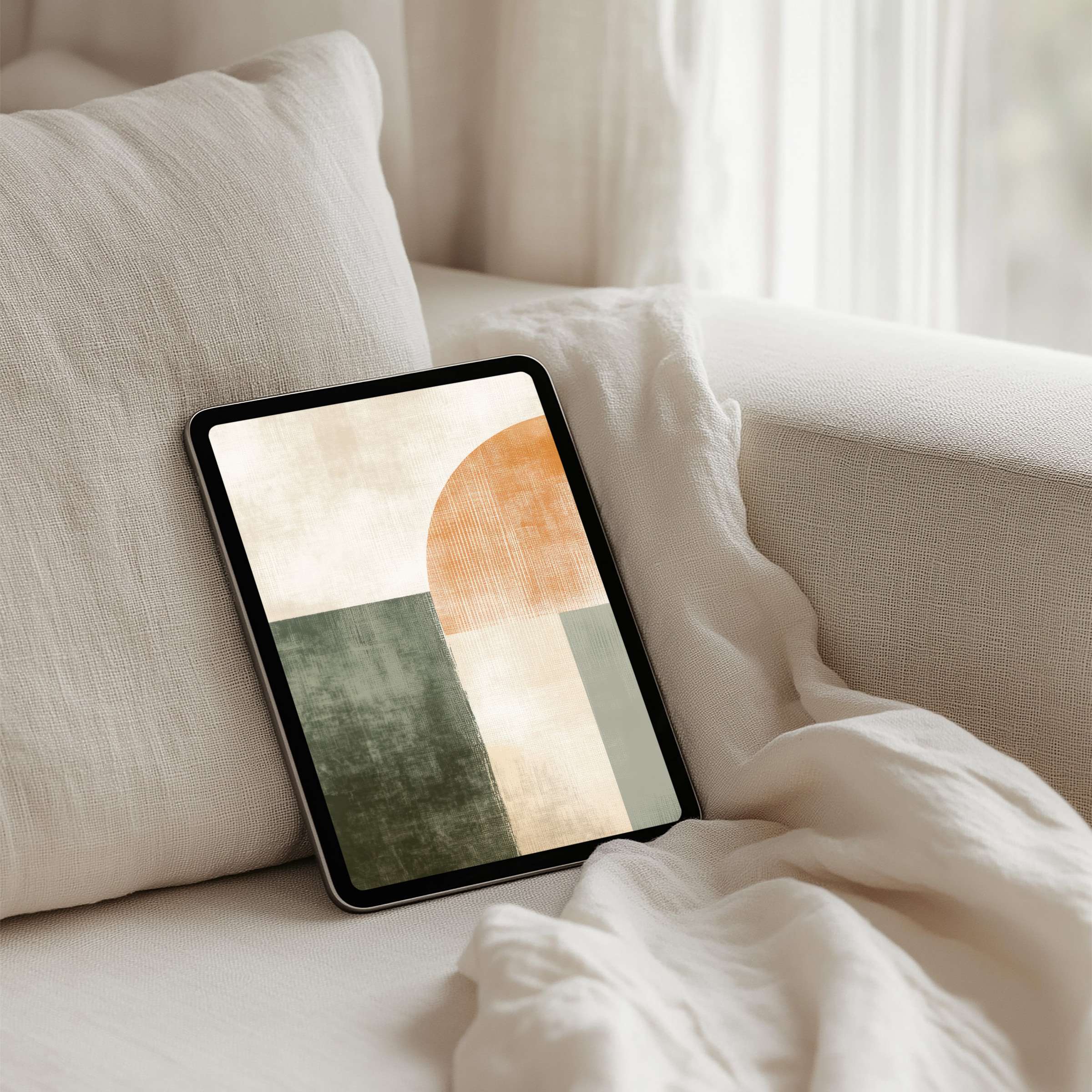 Elegant geometric art in muted earthy tones enhances iPad background offering instant download for any tablet elevating mindfulness