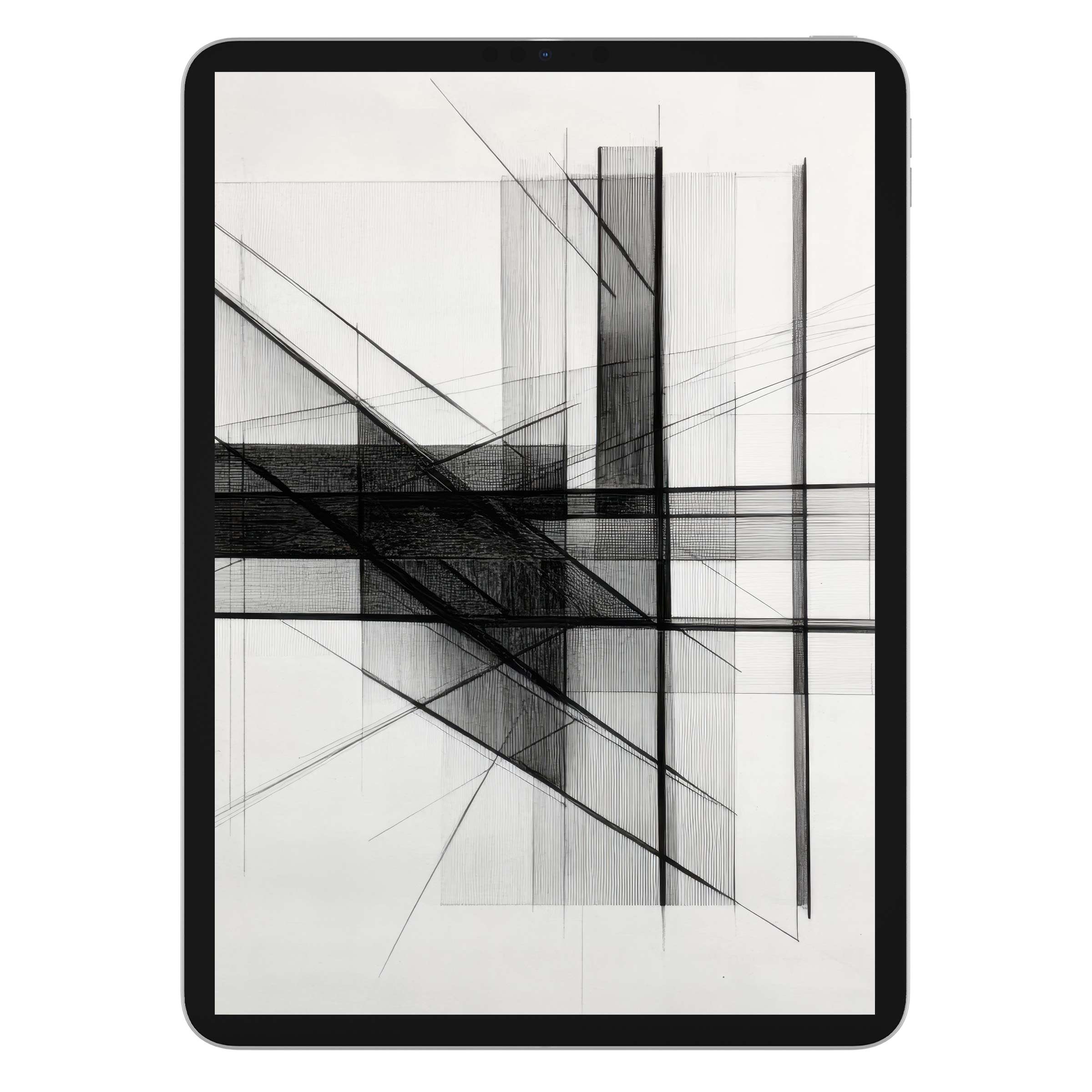 Dynamic black and white geometric modern iPad wallpaper, perfect digital download for effortless tablet background elegance and calm