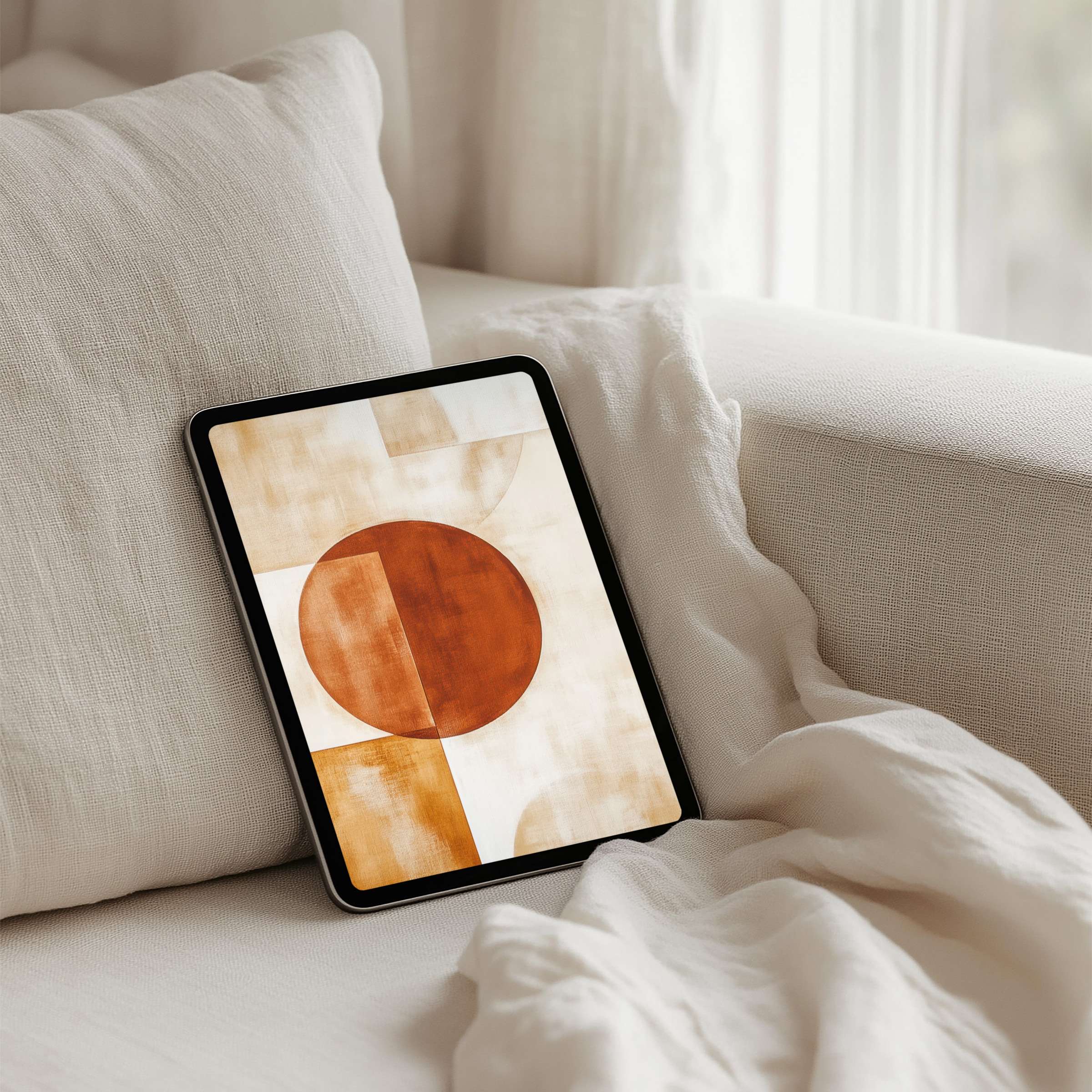 Abstract art iPad background featuring earthy tones and geometric shapes for an elegant, calming instant download on any tablet