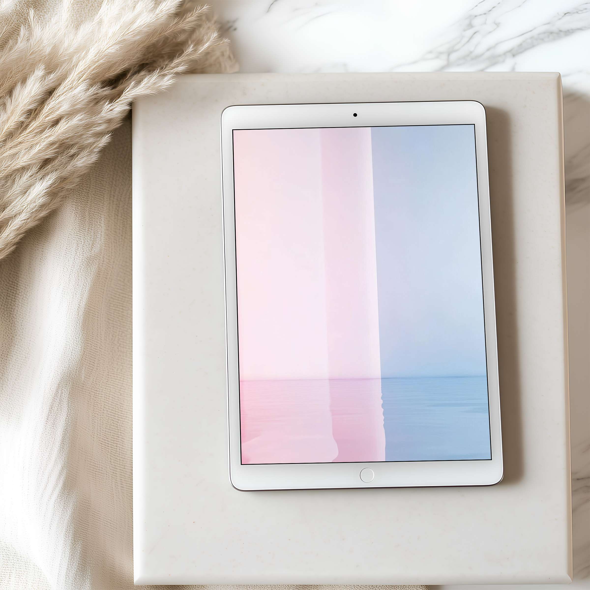 Elegant tablet wallpaper showcasing serene pink and blue gradient art in high resolution, perfect for iPad and Android tablets, enhancing calm spaces
