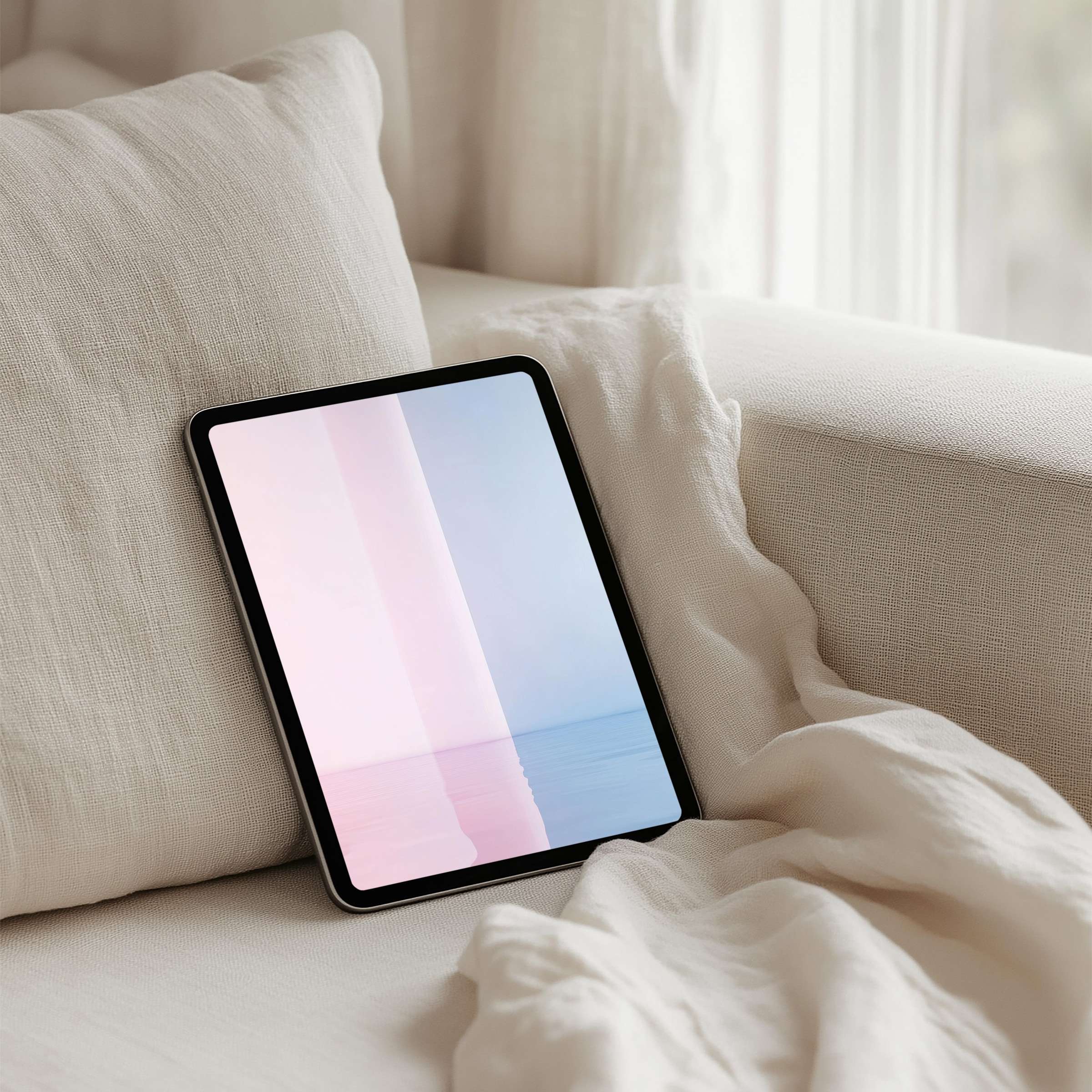 Serene pastel iPad background featuring soft pink and blue tones evokes calmness and elegance for instant download on any tablet