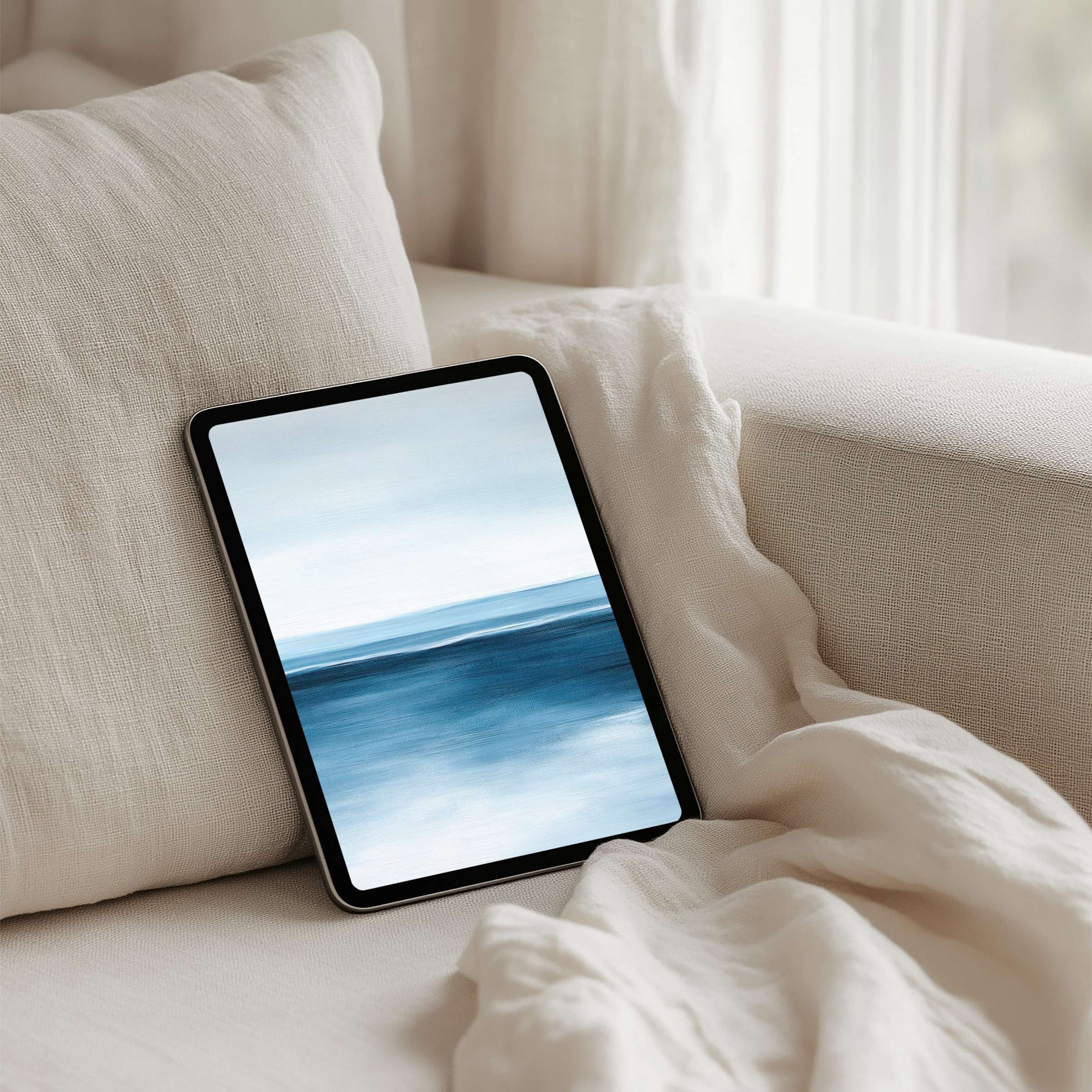 Elegant watercolor waves iPad background creates calm inspiration for tablets instant download perfect for mindful digital decor
