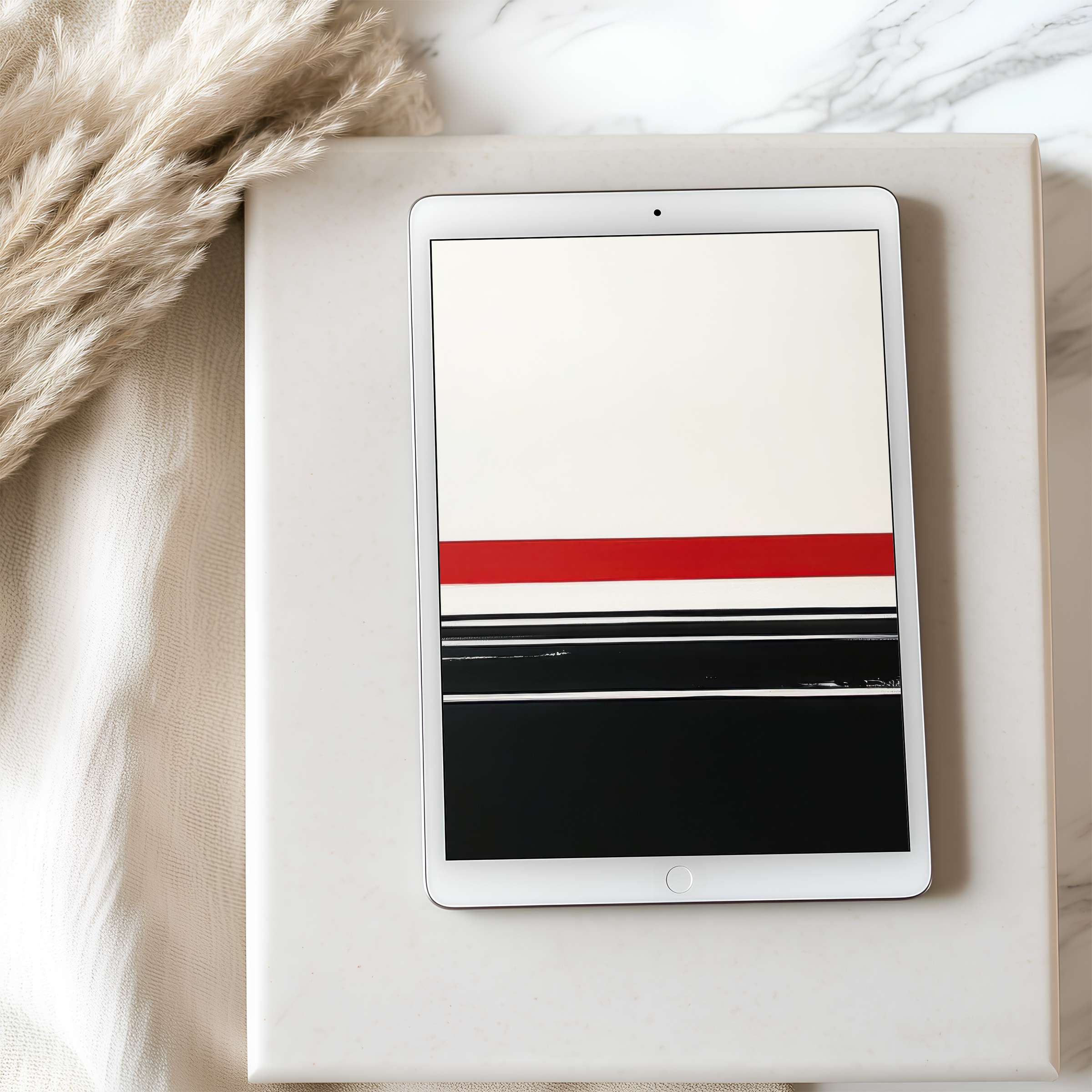 Sophisticated tablet wallpaper with minimalist red and black stripes on high-resolution digital art perfect for iPad or Android tablets
