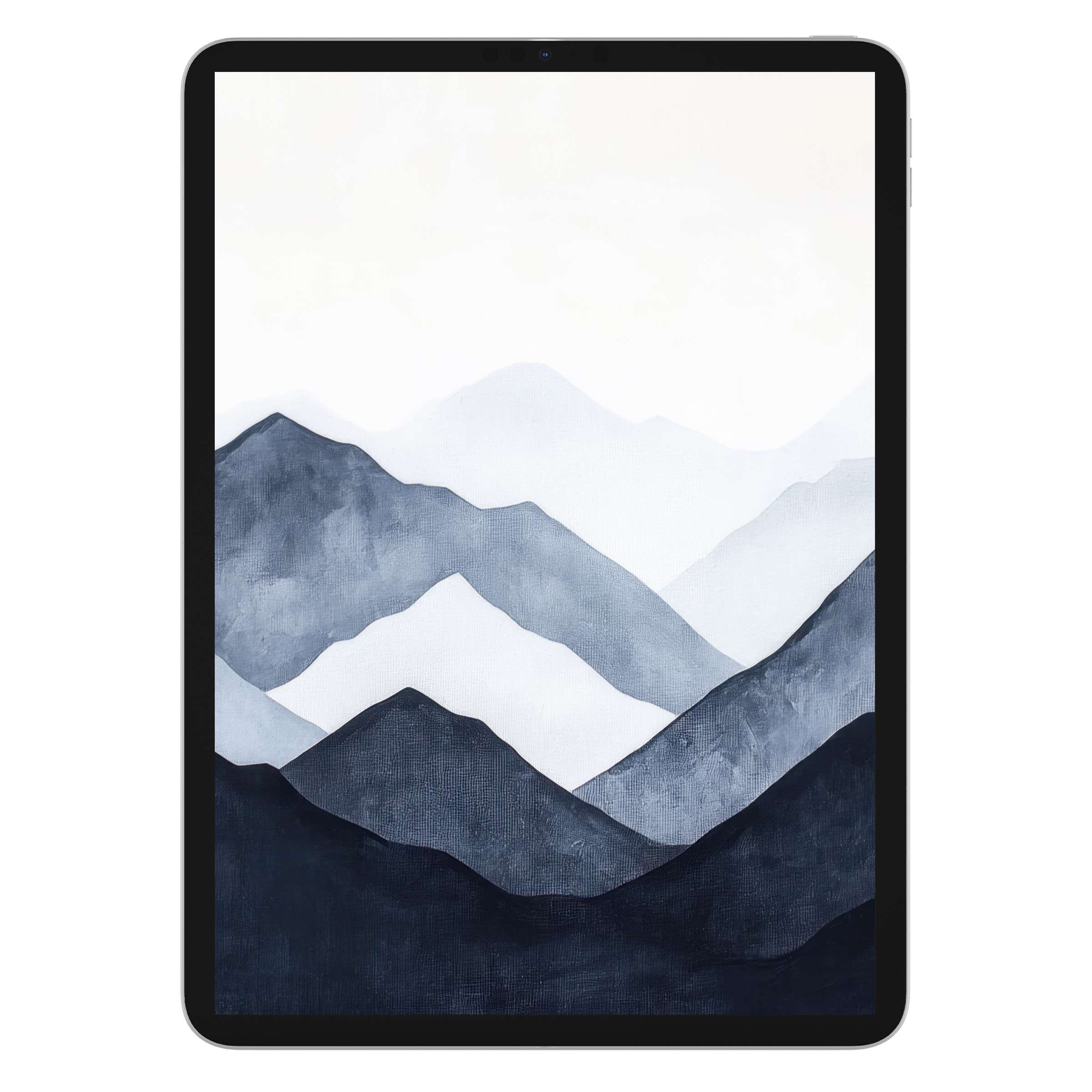 Elegant layered mountains in calming blue hues create a serene modern iPad wallpaper background for tablet digital download use