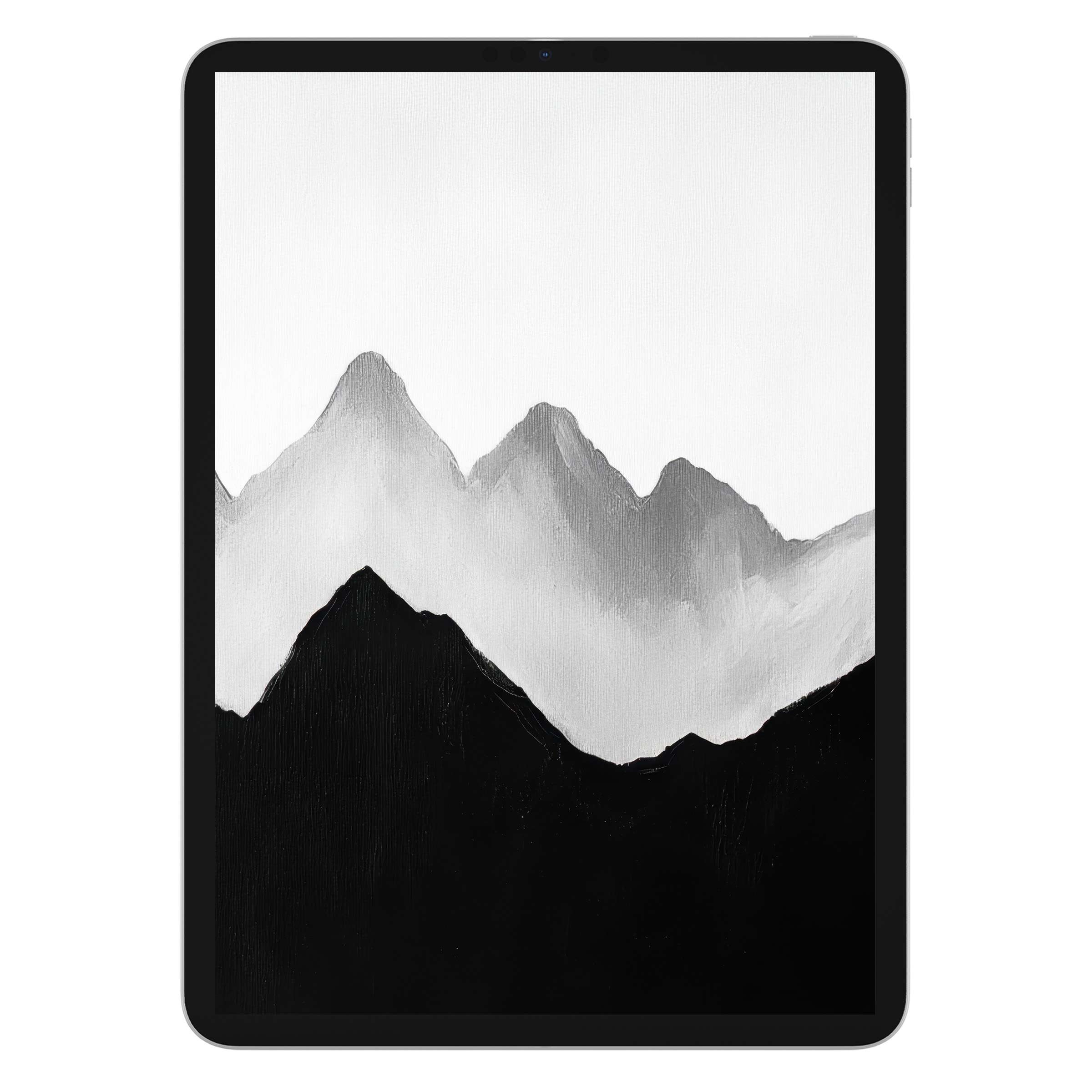 Elegant modern iPad wallpaper featuring monochrome mountains, perfect for tablet users seeking a serene digital download background