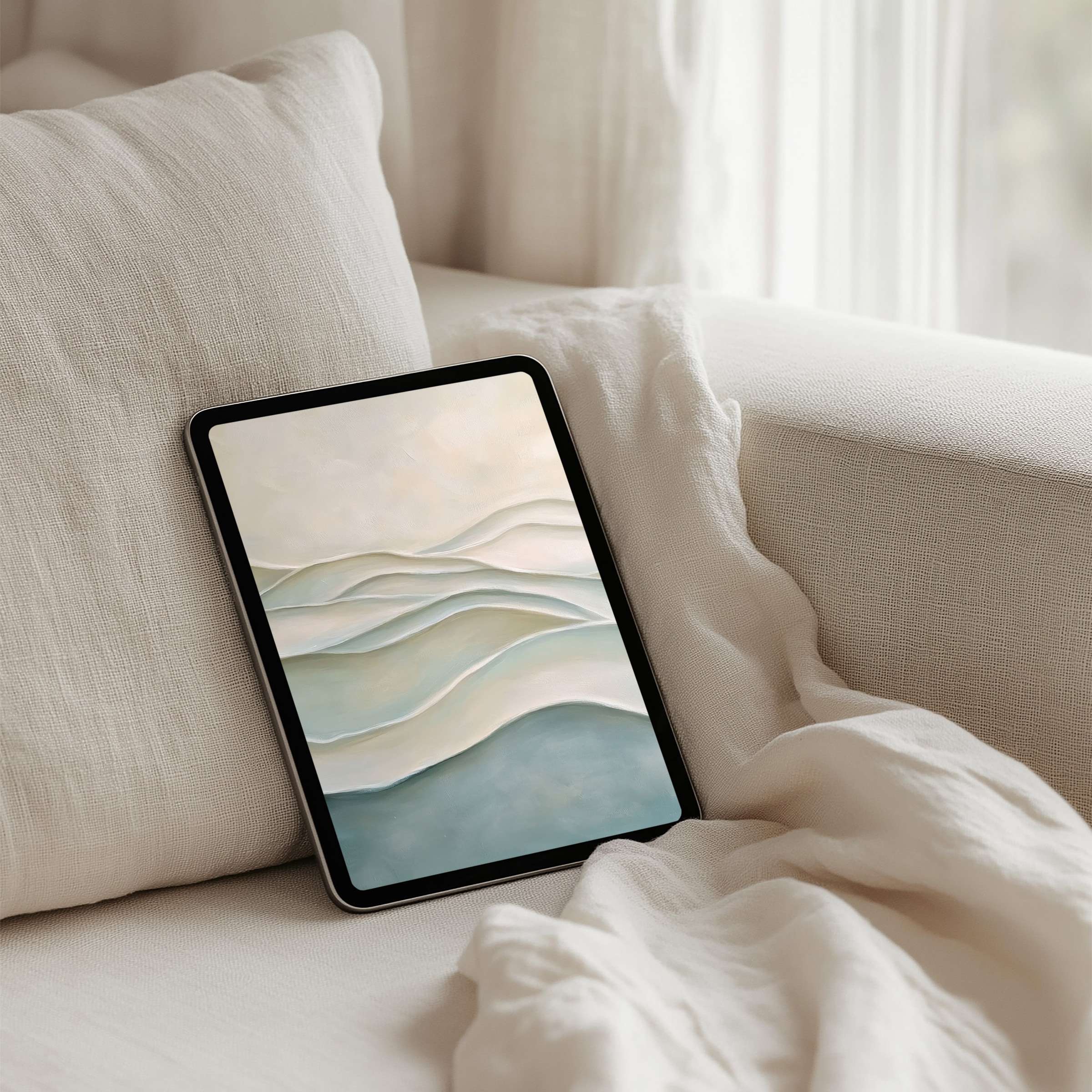 Elegant iPad background with serene waves in soft pastels for instant download ideal for any tablet inspiring mindfulness and calm