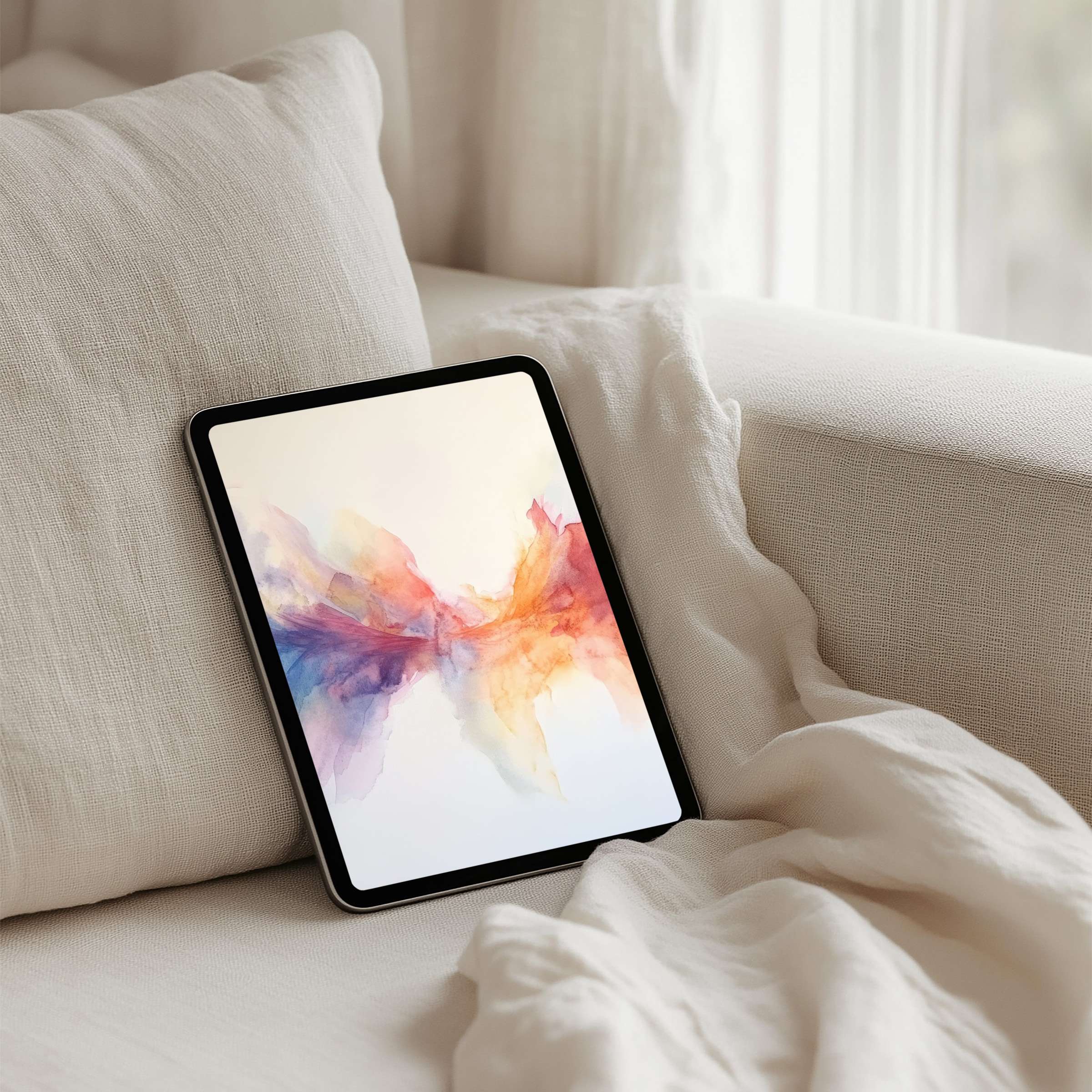 Elegant watercolor iPad background on tablet exudes calm inspiration for design-conscious spaces instant download for all devices