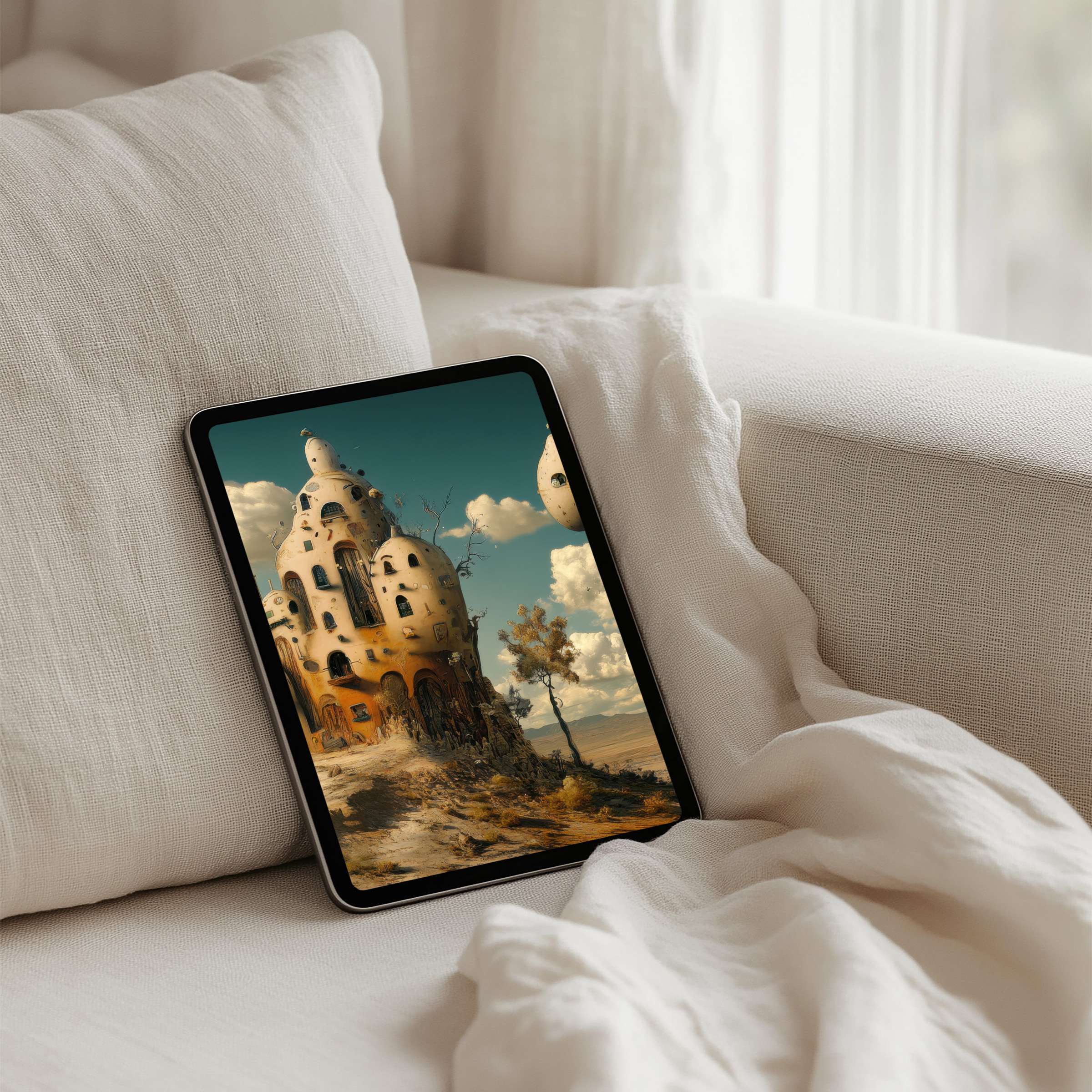 Elegant architectural iPad background in warm hues offers mindfulness and inspiration for tablet users seeking instant download serenity