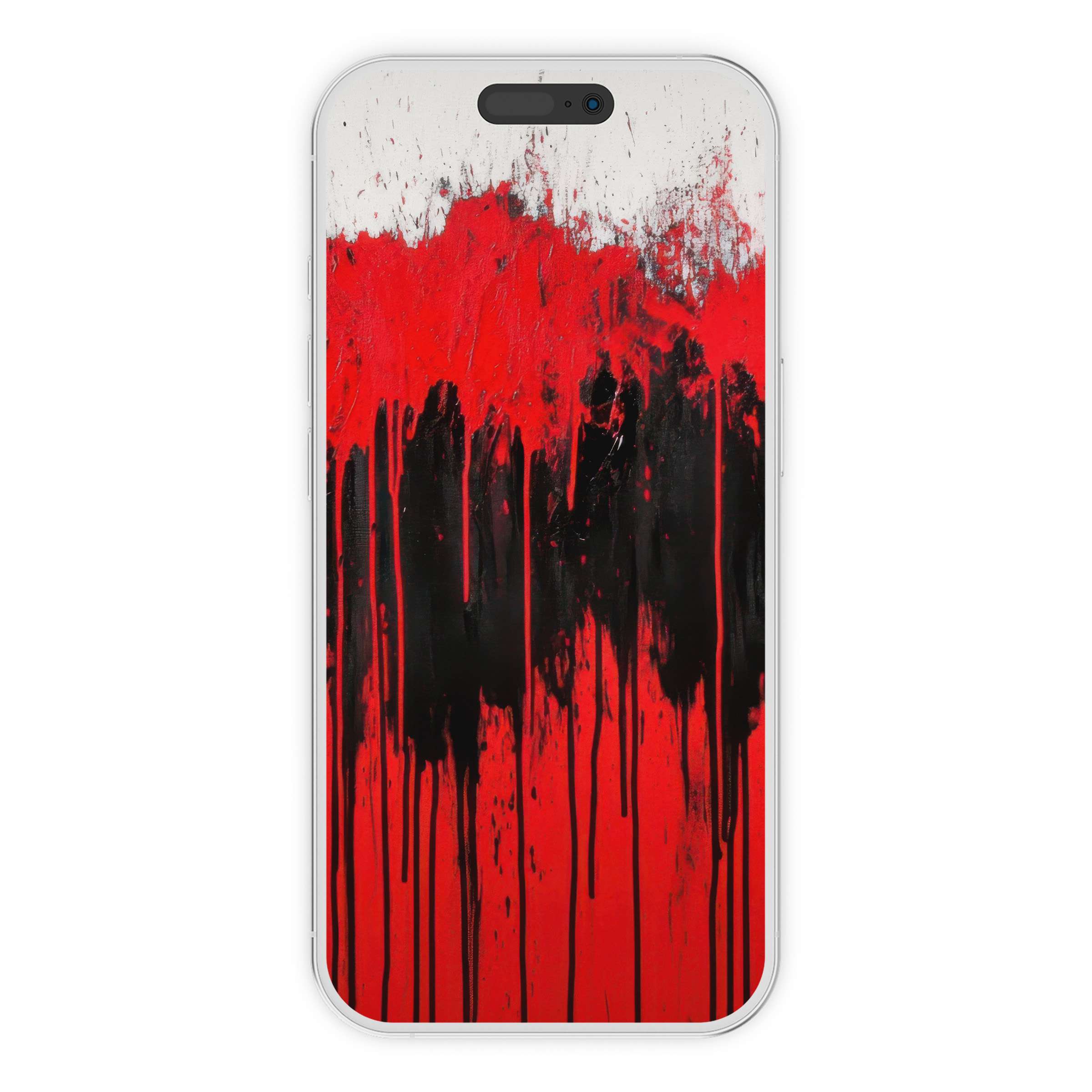 Modern iPhone wallpaper with bold red and black dripping paint for a striking digital download phone background elevating ambiance