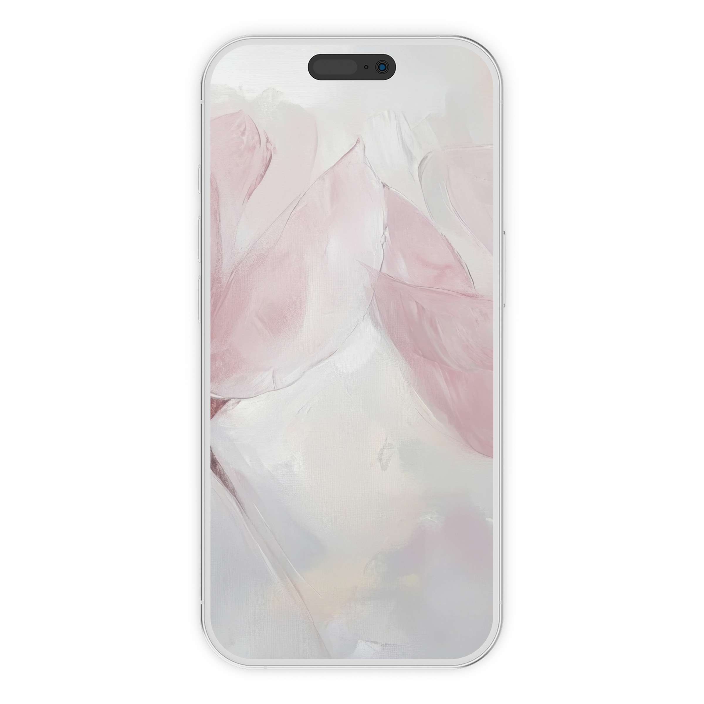Elegant modern iPhone wallpaper featuring soft pink and white abstract petals, perfect digital download for calming phone background