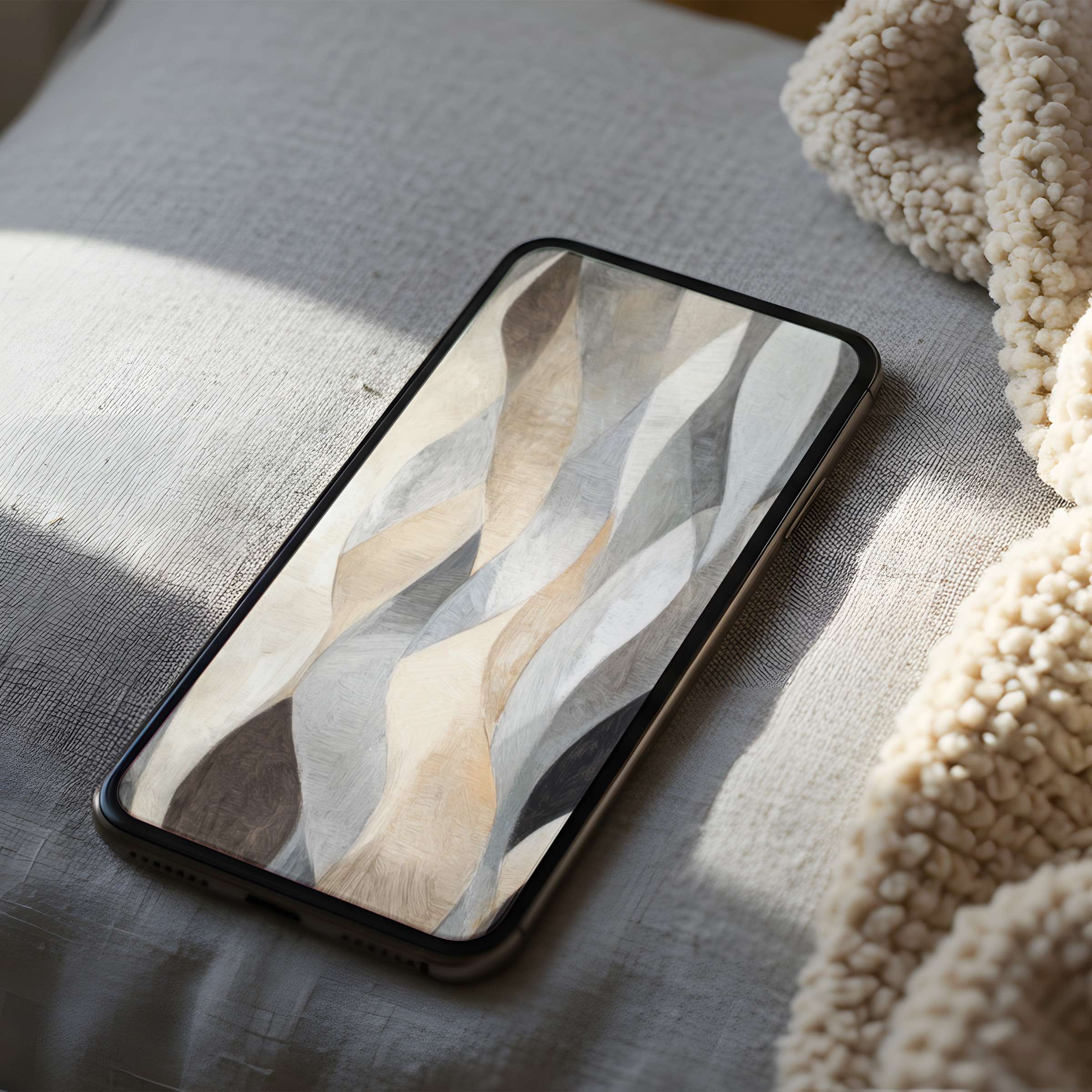 Curated phone wallpaper featuring elegant neutral waves in high resolution complements any serene interior, ideal for iPhone and Android