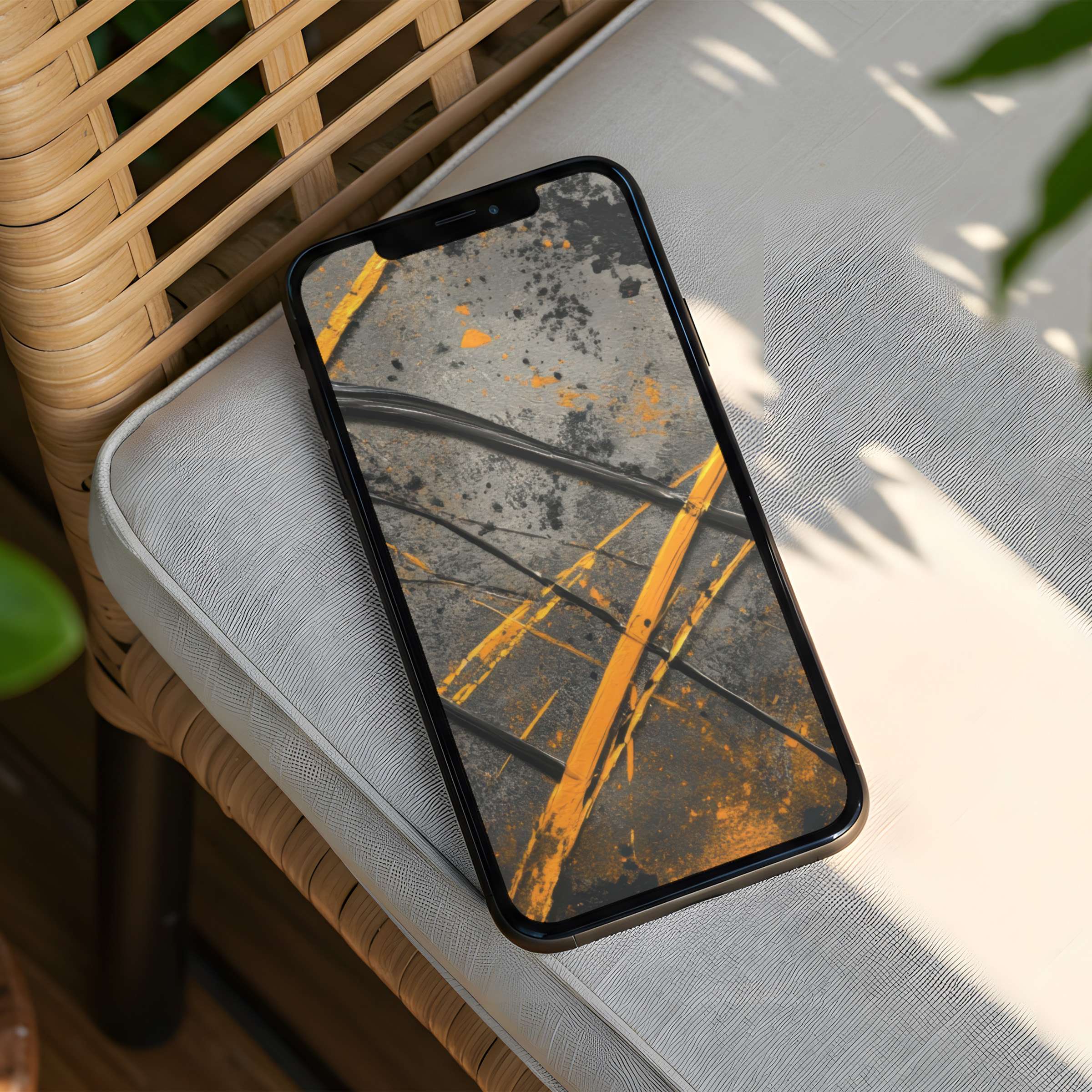Elegant iPhone background featuring urban abstract art with orange and gray tones for instant download calming phone experience