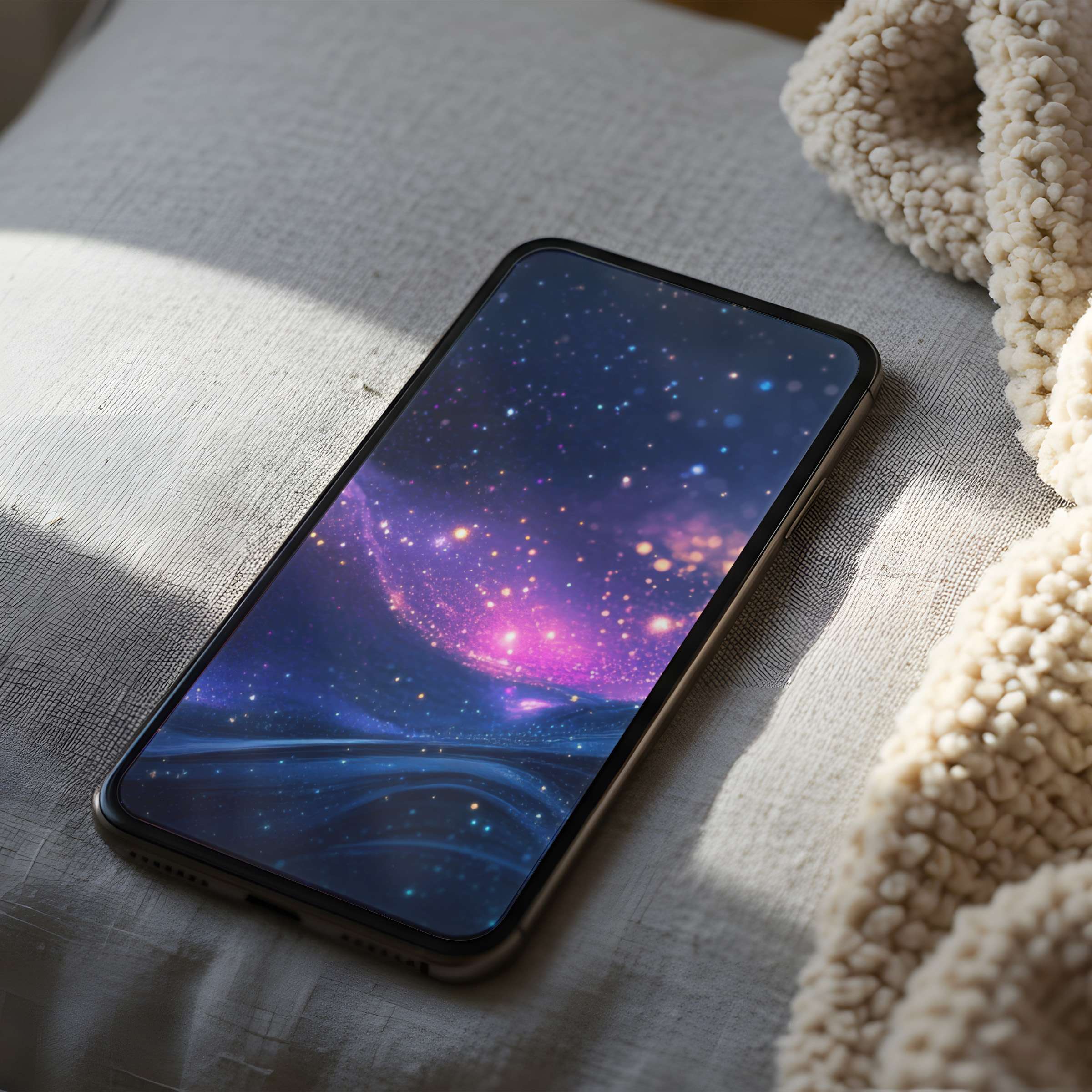Elevate your phone wallpaper with this high-resolution galaxy design blending dreamy purples and blues, ideal for any iPhone or Android