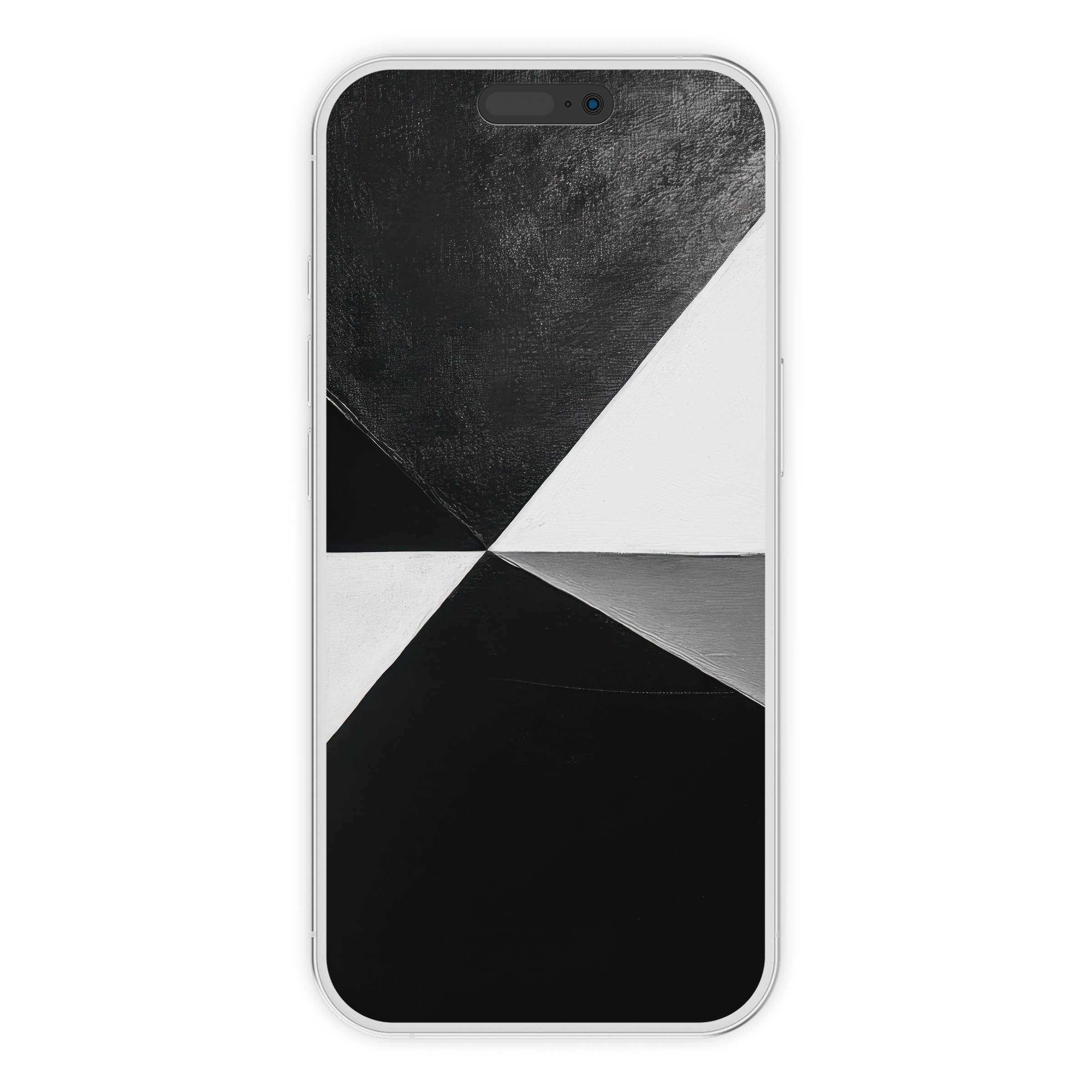 "Modern iPhone wallpaper featuring a minimalist black and white geometric design, ideal phone background for digital download and calm vibes"