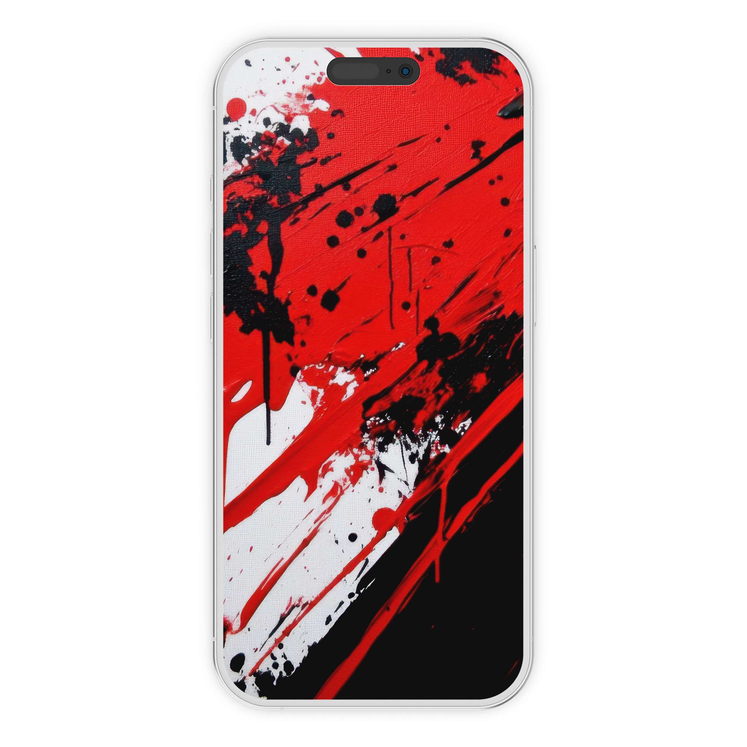 Vibrant modern iPhone wallpaper featuring bold red and black abstract brushstrokes offering an inspiring digital download phone background