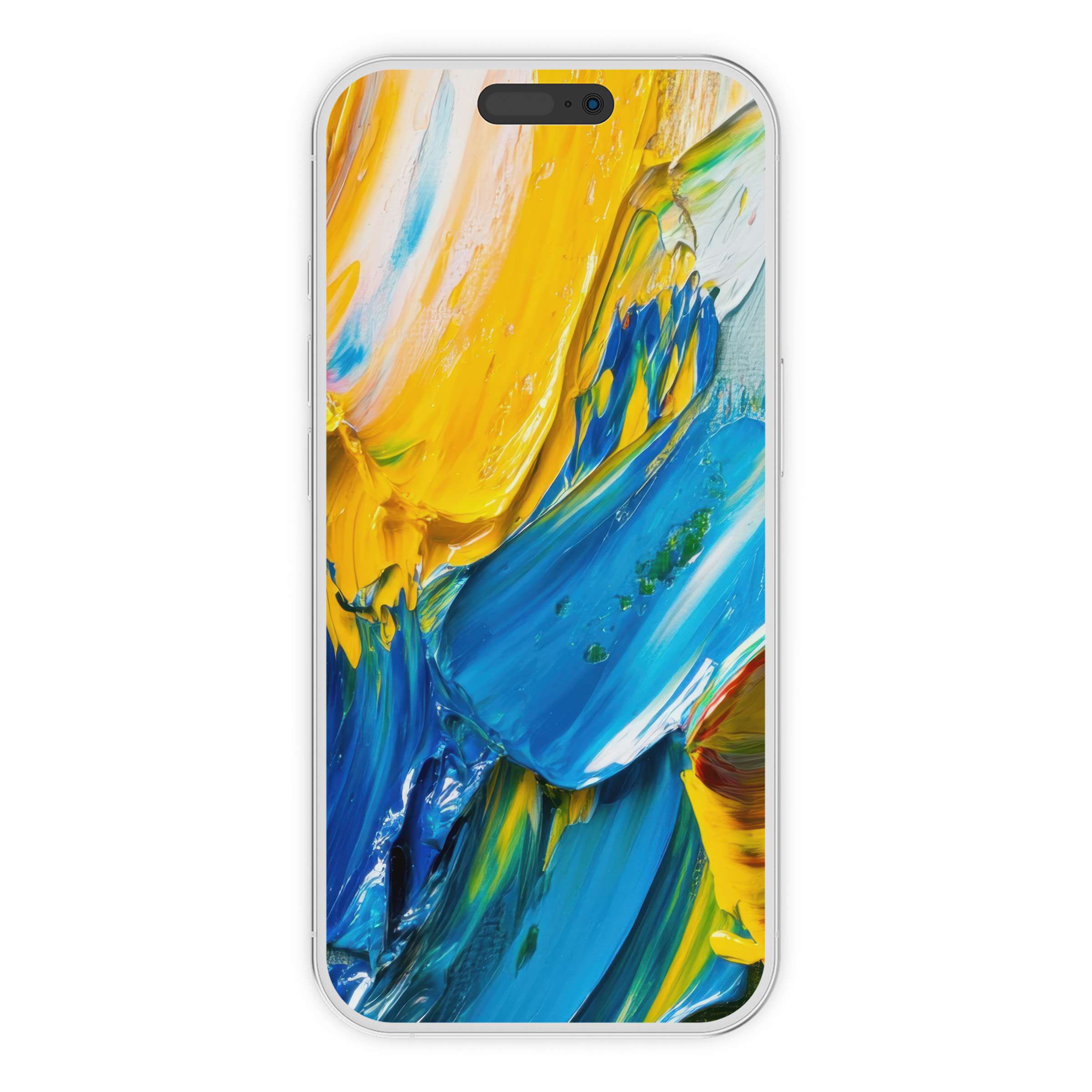 Vivid brushstrokes in vibrant blues and yellows create a modern iPhone wallpaper phone background for uplifting digital download beauty