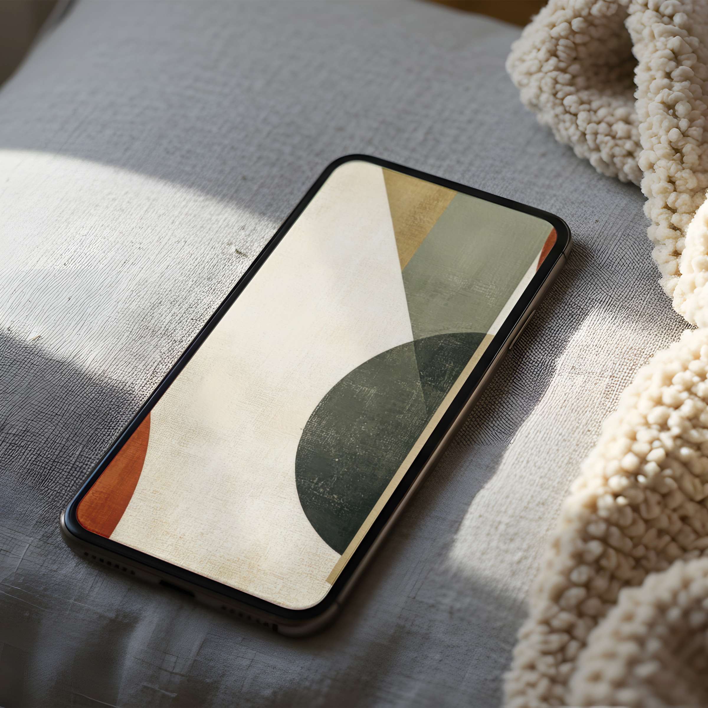Elegant abstract phone wallpaper with earthy tones and geometric shapes, perfect for iPhone or Android, offering calm in high resolution