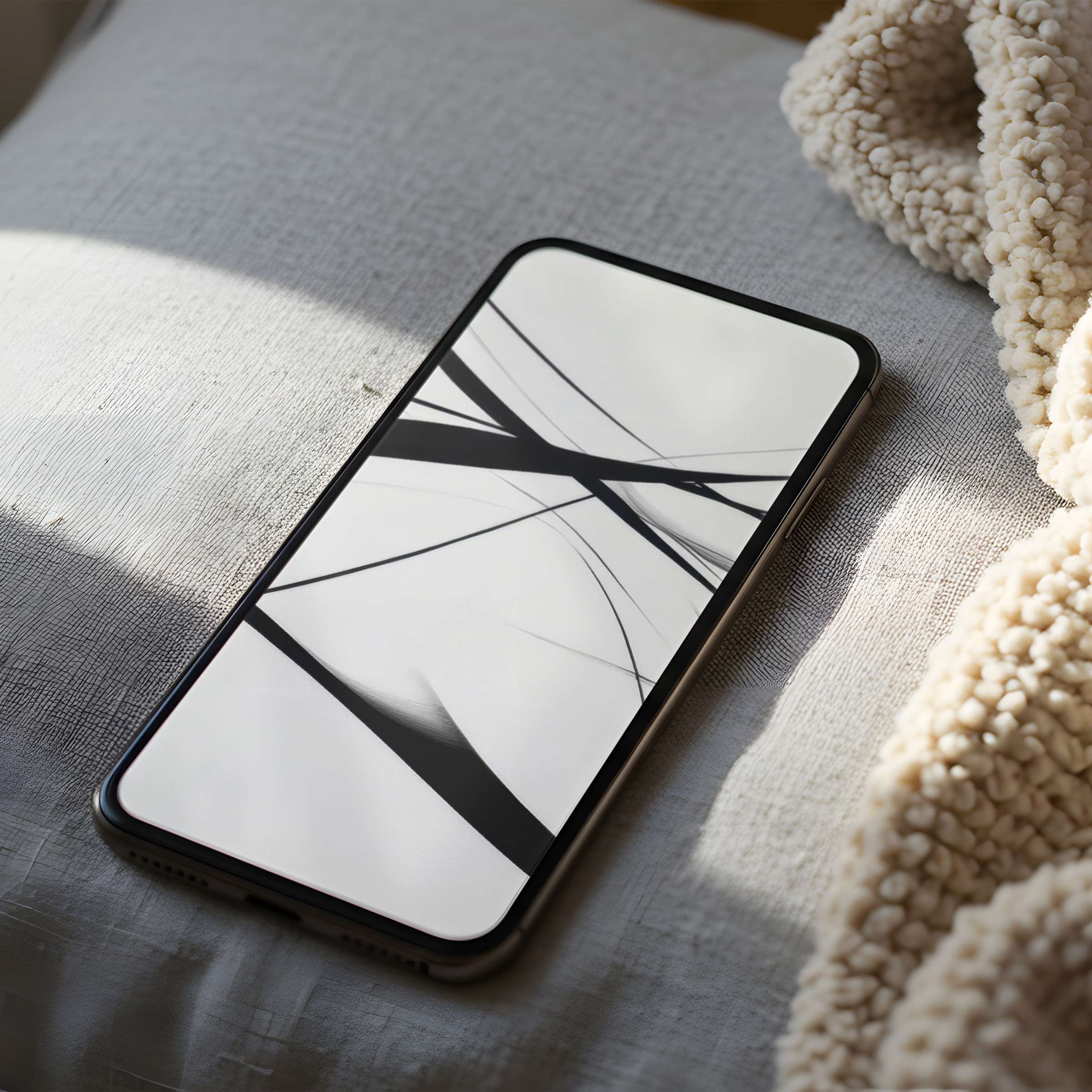 Elegant black and white abstract phone wallpaper on a smartphone, perfect for iPhone or Android, offering a calming digital download