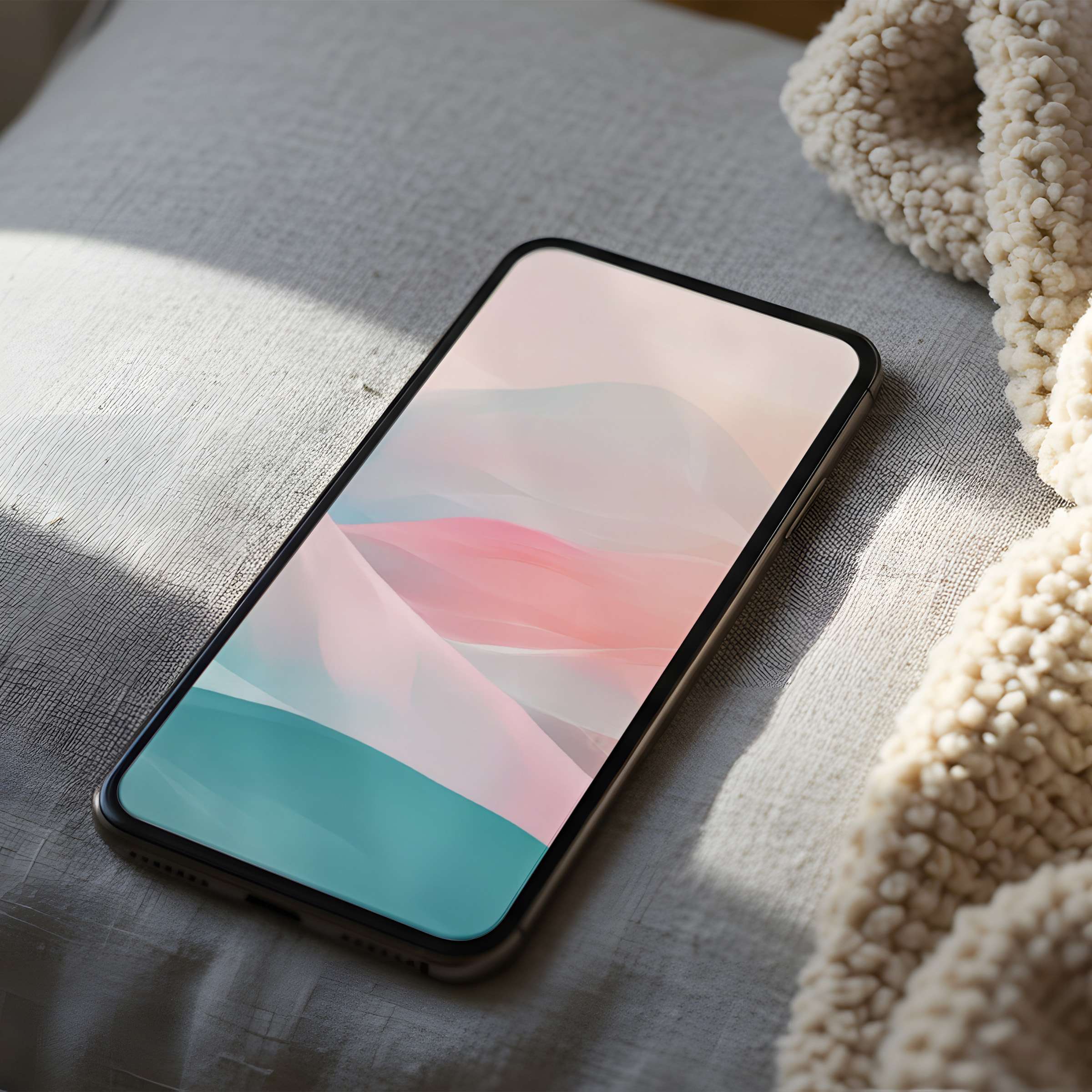 Elegant phone wallpaper with soft pink and teal abstract design, perfect for iPhone and Android, offering calm and high resolution charm