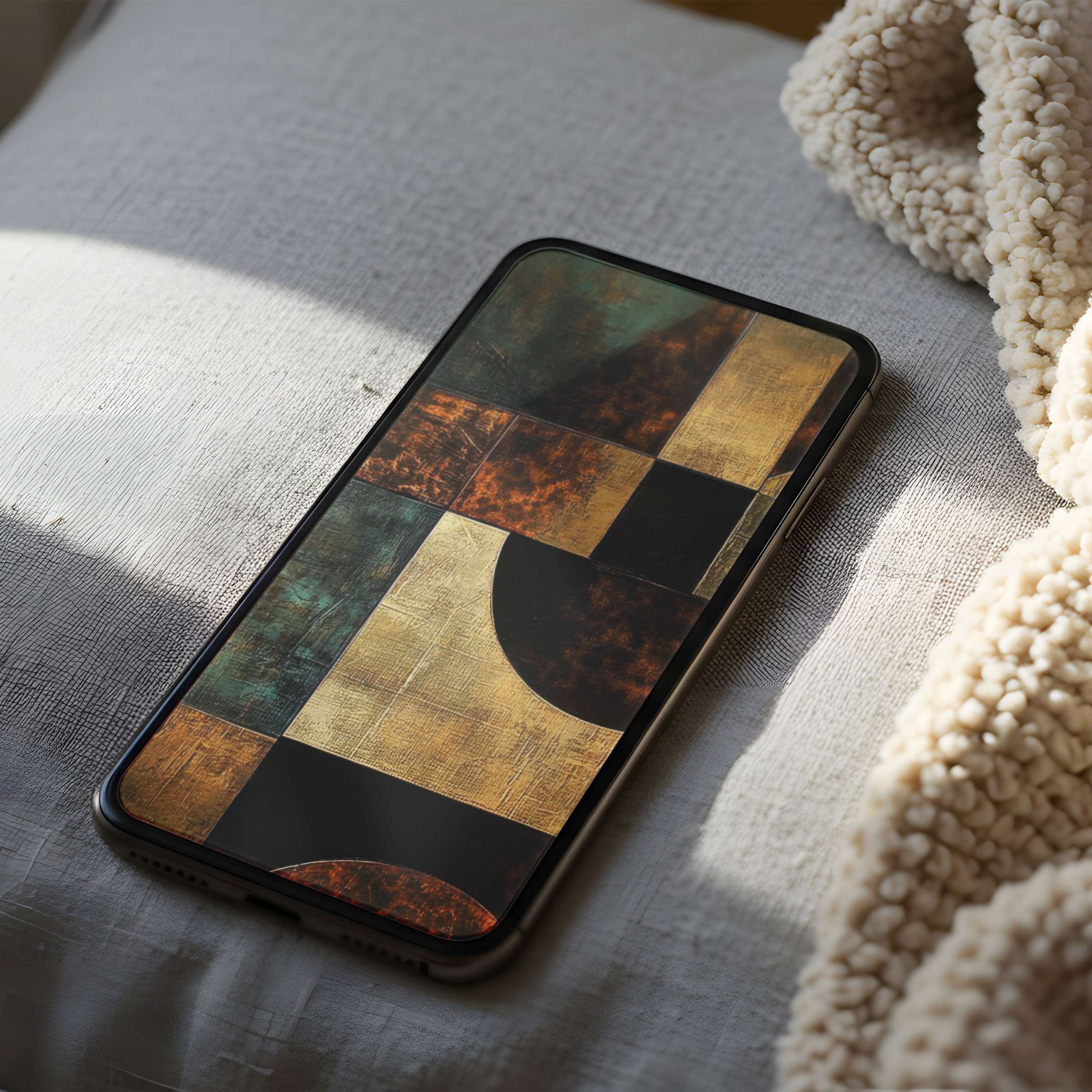 Elegant abstract phone wallpaper with rich earthy tones and geometric design, perfect for iPhone and android digital download