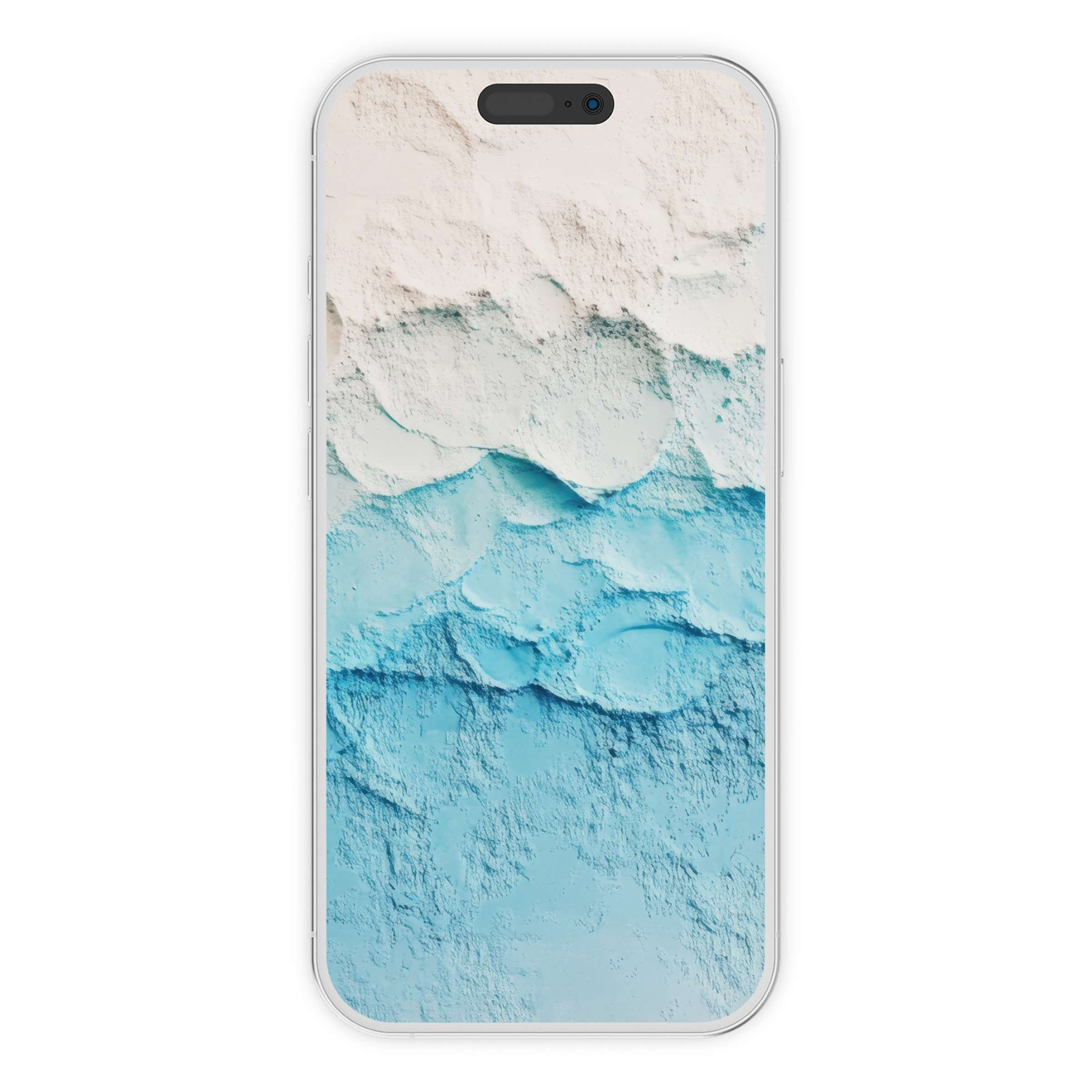 Modern iPhone wallpaper showcasing serene blue to white textured gradient, ideal digital download for an elegant phone background